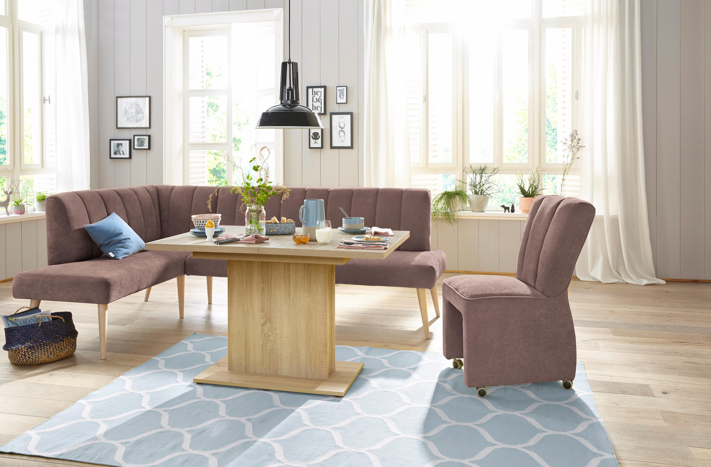 exxpo - sofa fashion Eckbank »Costa, moderne Rückensteppung, bequem und elegant, hoher Holzfuss«, hochwertig verarbeitet, Frei im Raum stellbar