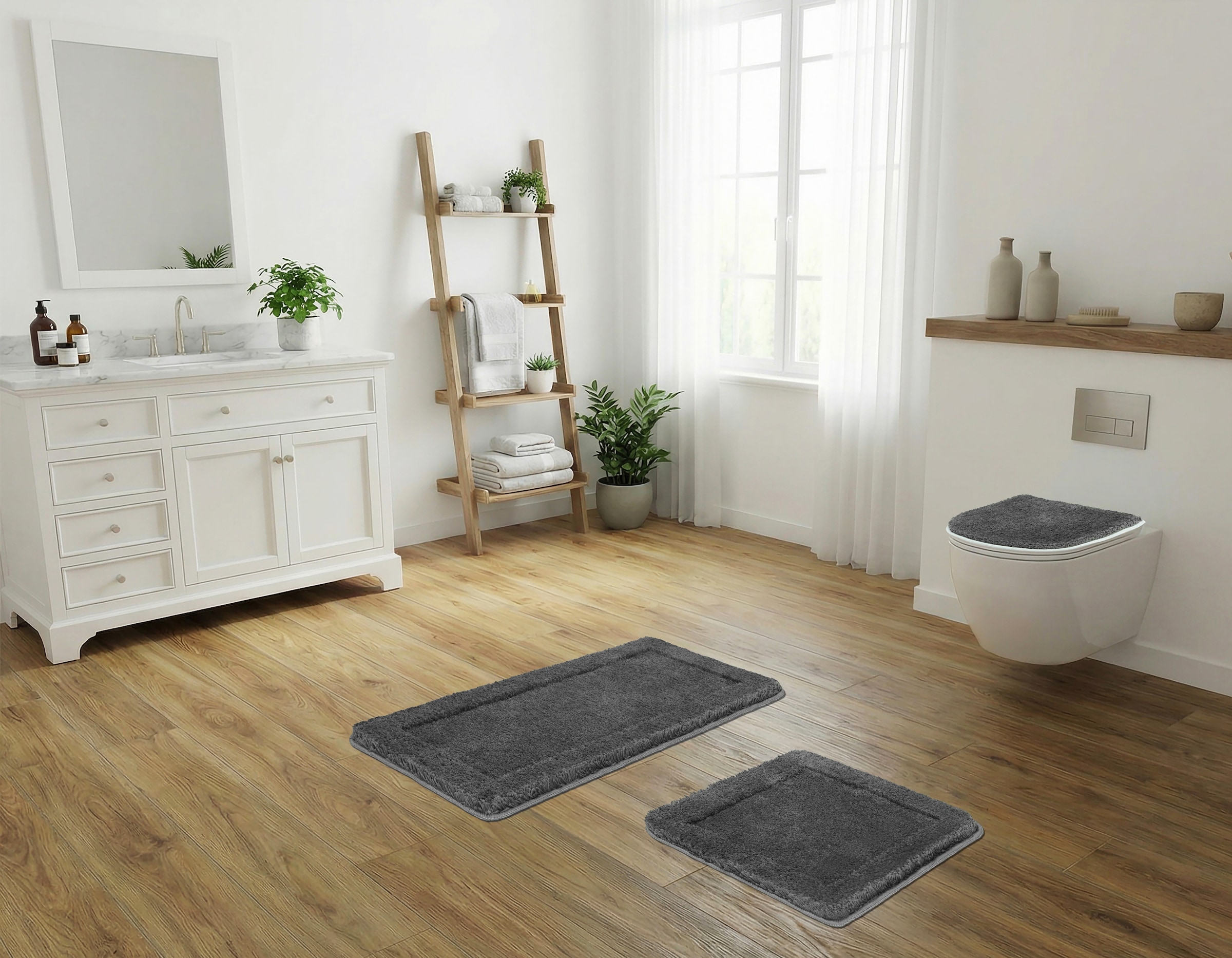 GOODproduct Tapis de bain »Sanremo mit Rahmen, Badvorleger, Badezimmer, sehr weich, Hoch-Tief« Höhe 25 mm revêtement antidérapant Séchage rapide | compatible chauffage au sol Tapis de bain, uni, rectangulaire et disponible en set de 3 pièces