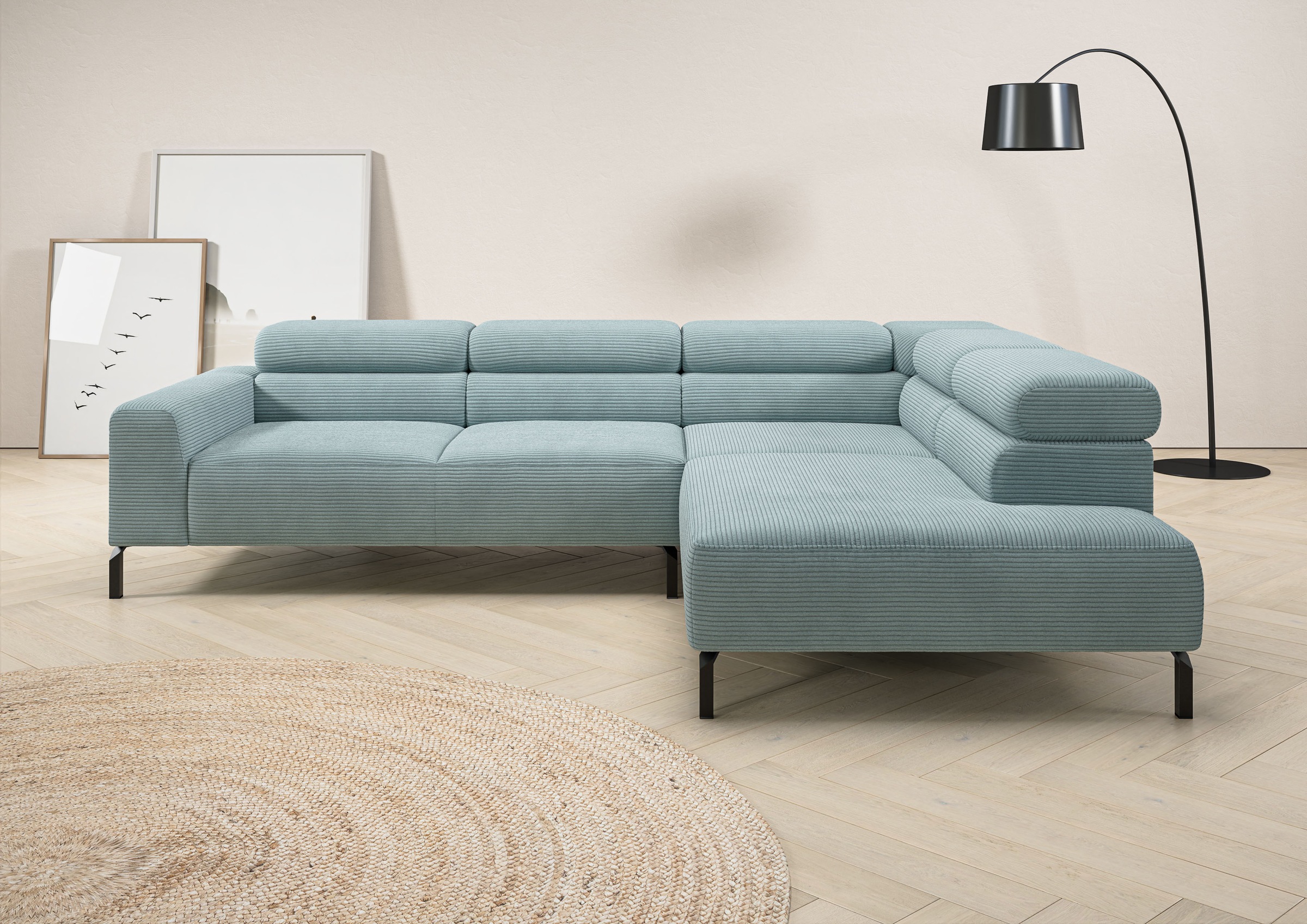 Image of Home affaire Ecksofa "Antonelli, L-Form, inkl. Kopfteilverstellung, Breite 276 cm, bequem" mit elektrischer Sitztiefenverstellung, in Cord, bleu