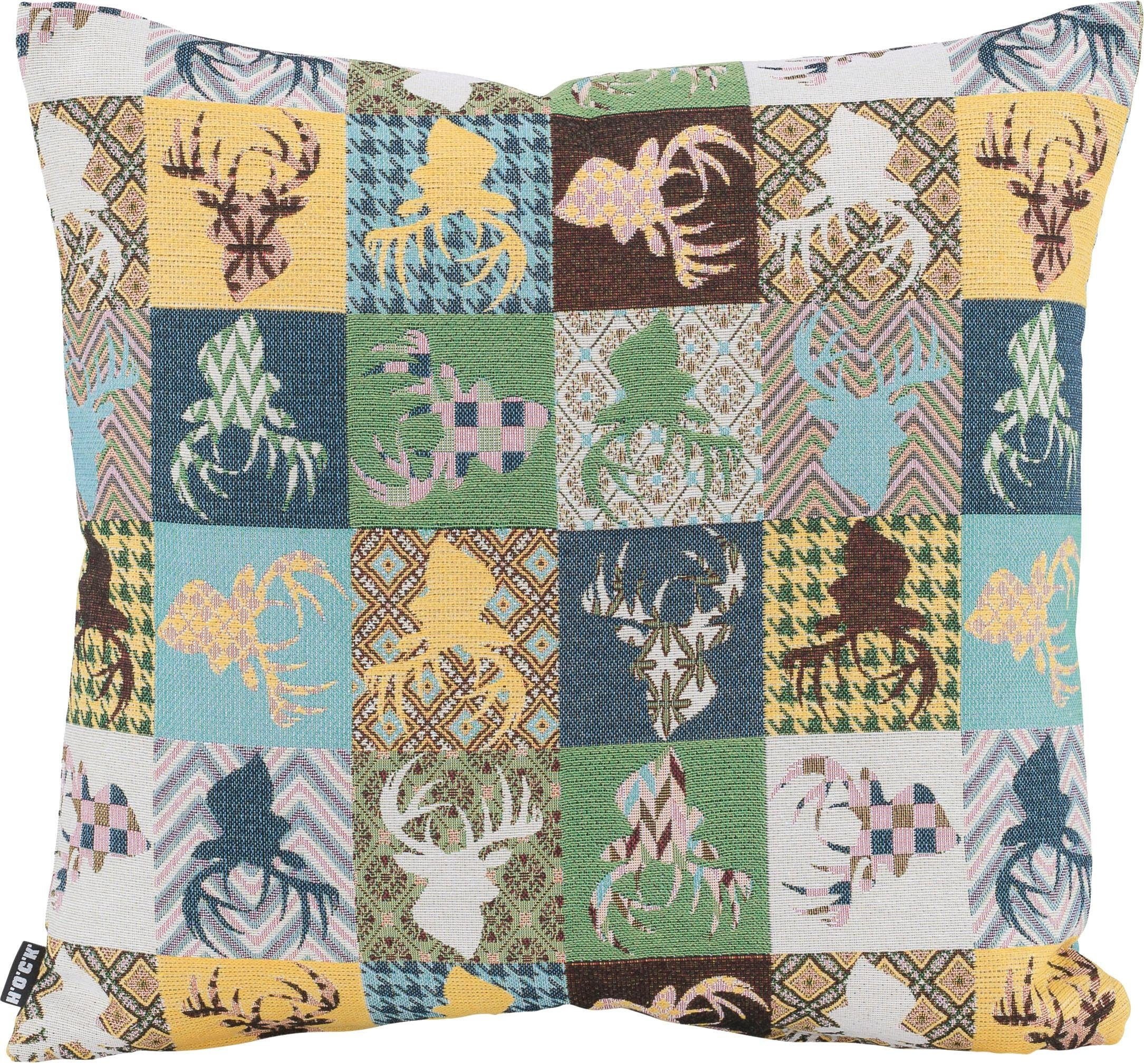Image of H.O.C.K. Dekokissen "Harry Hirsch Tegan Patch" mit kleinen Hirschmotiven, Kissenhülle mit Füllung, 1 Stück