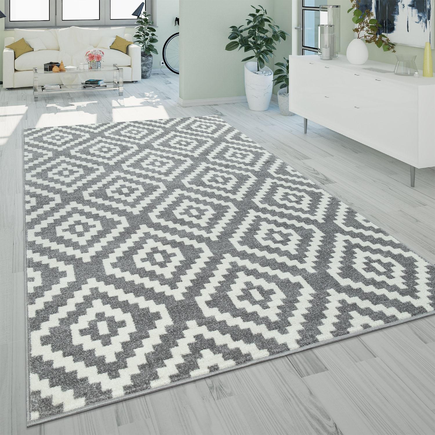 Paco Home Teppich »Stella 400«, rechteckig, 16 mm Höhe, Kurzflor, Pastell Farben, Rauten Design, Wohnzimmer
