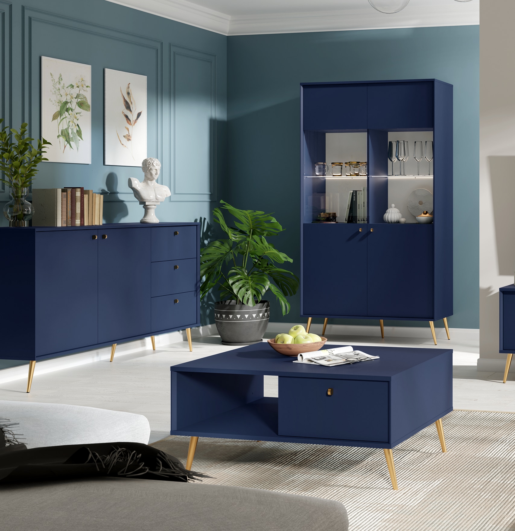 Home affaire Couchtisch »ROMILDA Kaffeetisch mit viel Stauraum, 87x66cm, modernes Design« Beistelltisch mit zusätzlichen Aufbewahrungsschränken, goldene Akzente