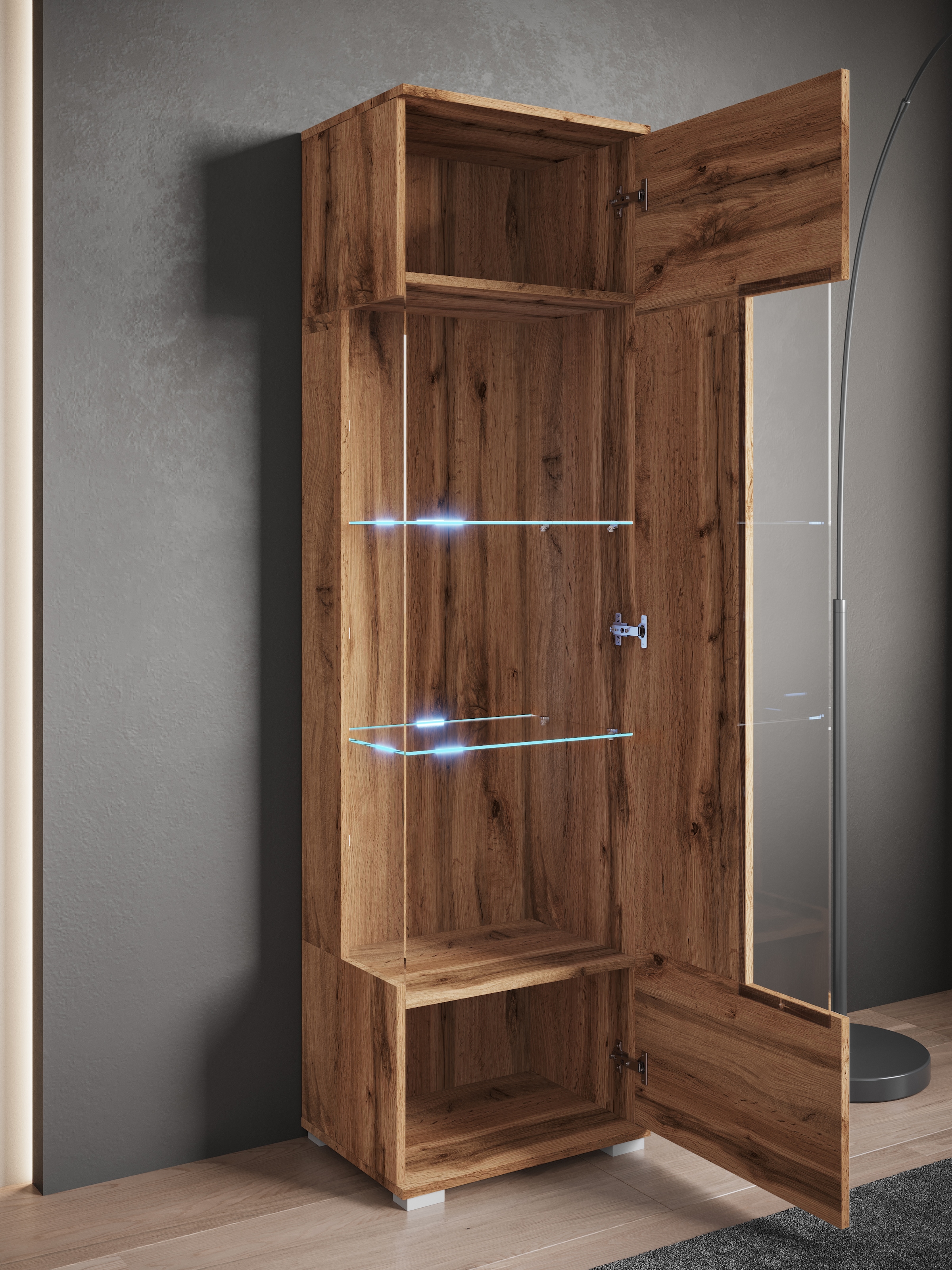 GOODproduct Vitrine »Kenia, stehend und hängend, Türanschlag wechselbar« 1 Stk. tlg. Vitrineschrank mit Glastüren 160 cm Höhe