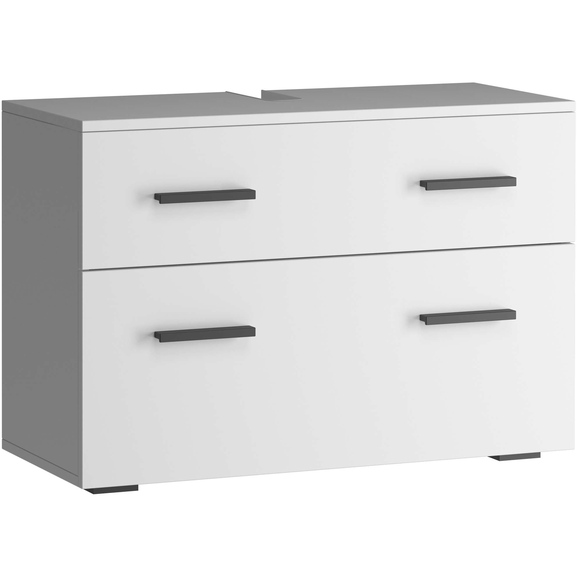 Image of welltime Waschbeckenunterschrank "Skara" mit Klappe und Schubkasten, schwarze Griffe, Breite 80 cm, Höhe 55 cm