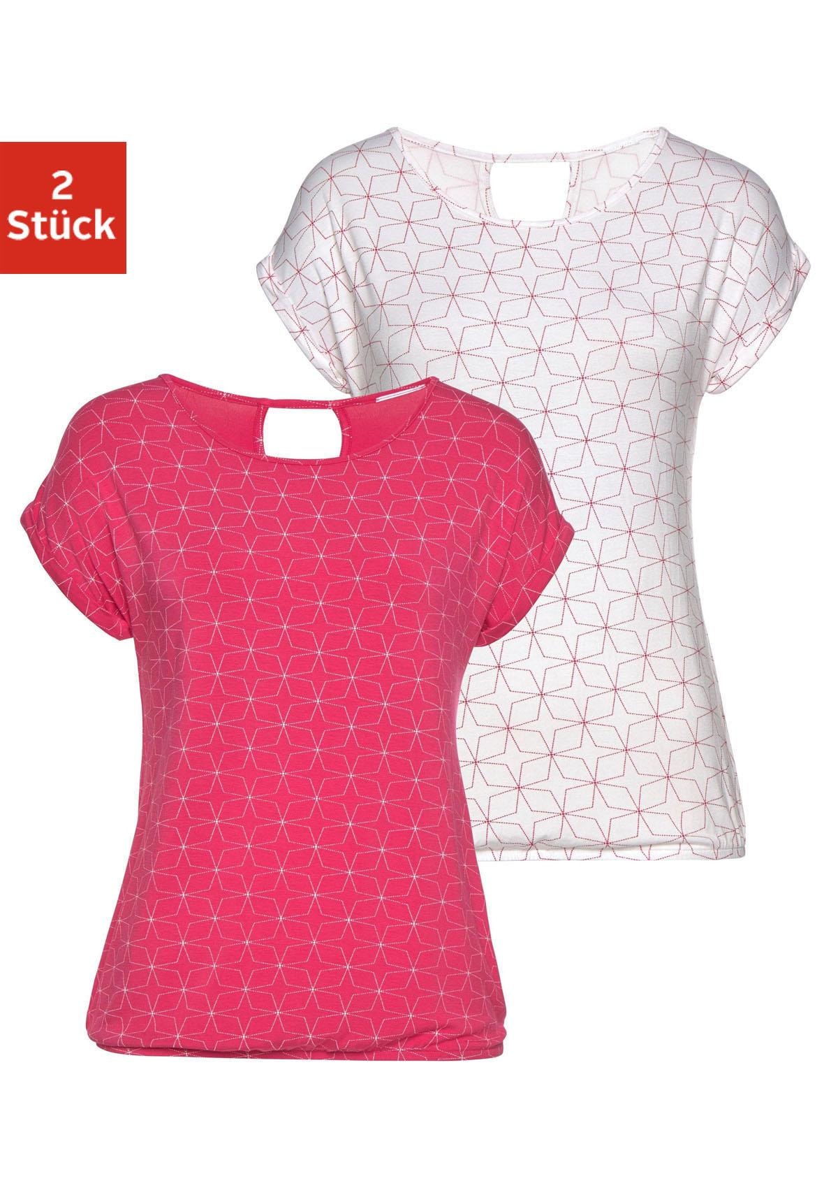 T-Shirt, (2er-Pack), mit kleinem Cut-Out im Nacken