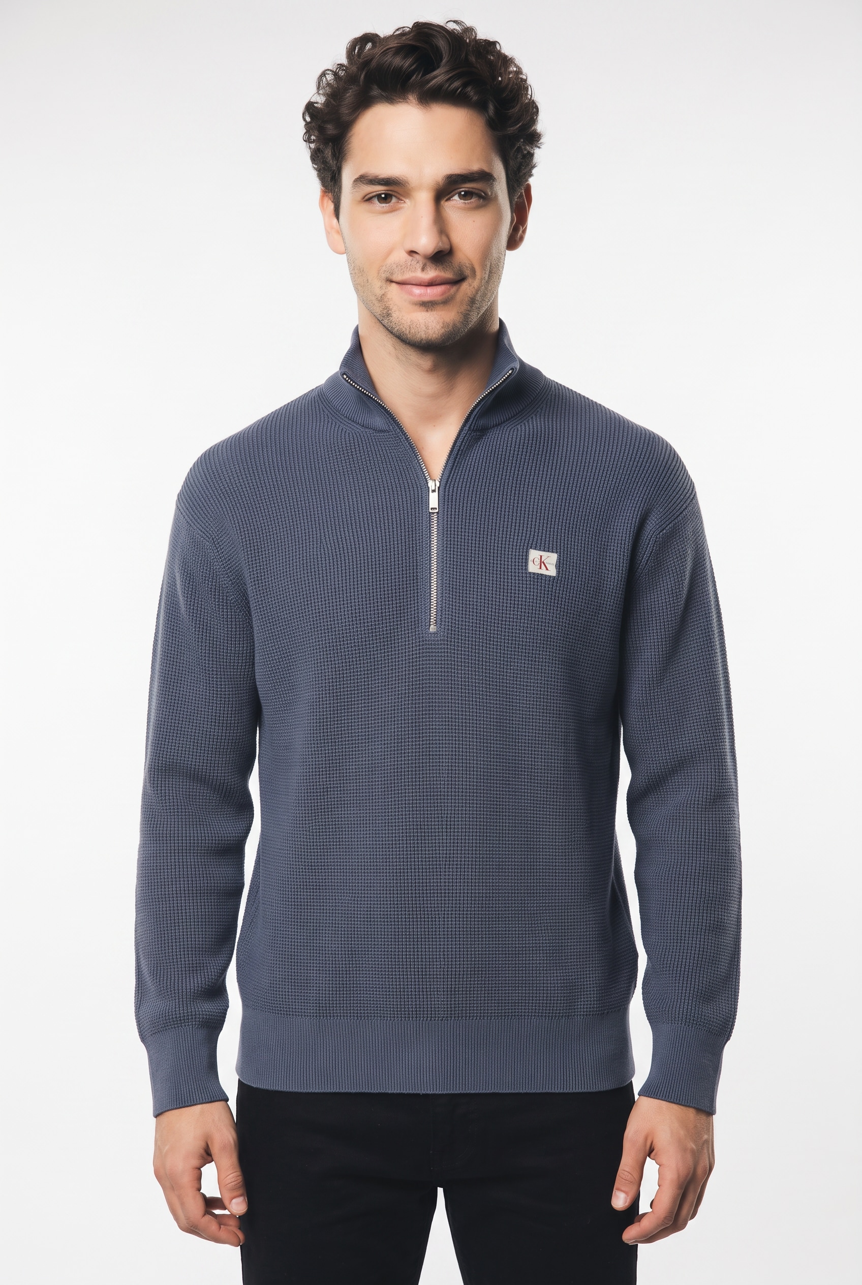 Image of Calvin Klein Strickpullover Troyerkragen mit Reissverschluss, Regular Fit