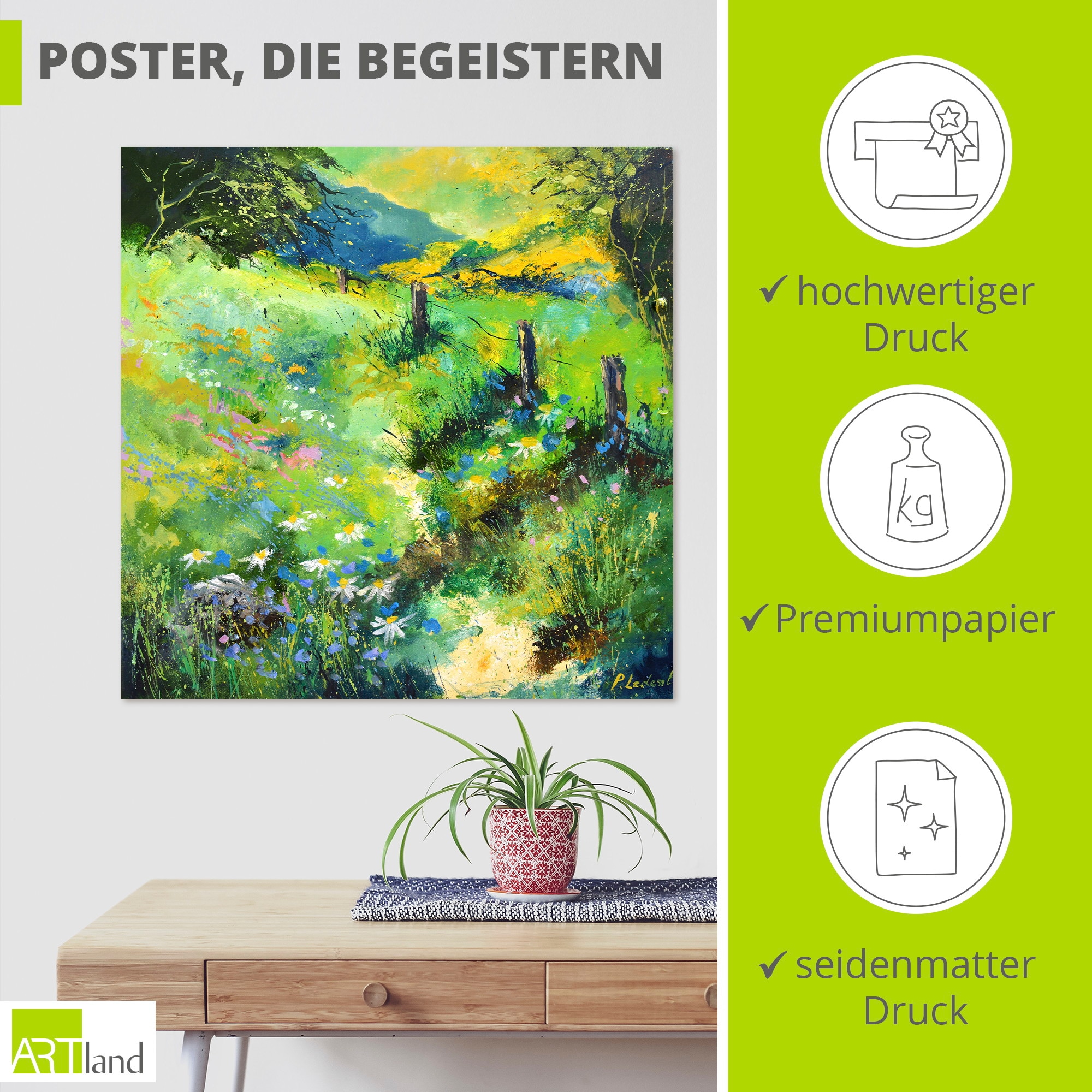 Artland Wandbild »Green field« Wiesen & Baumbilder 1 Stk. tlg. als Alubild, Leinwandbild, Poster, Wandaufkleber in verschied. Grössen