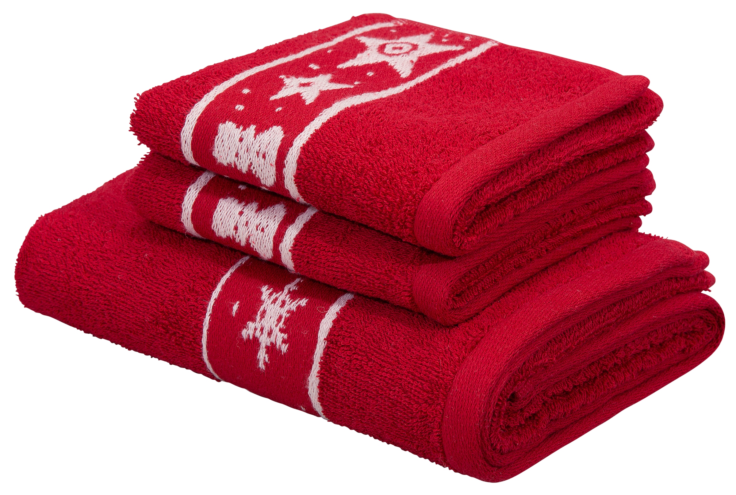my home Handtuch Set »Weihnachten«, Walkfrottee, 100% sans tlg., Set, sur 3 weihnachtliches frais Bordüre, de livraison mit Sternen Handtuchset, & Baumwolle