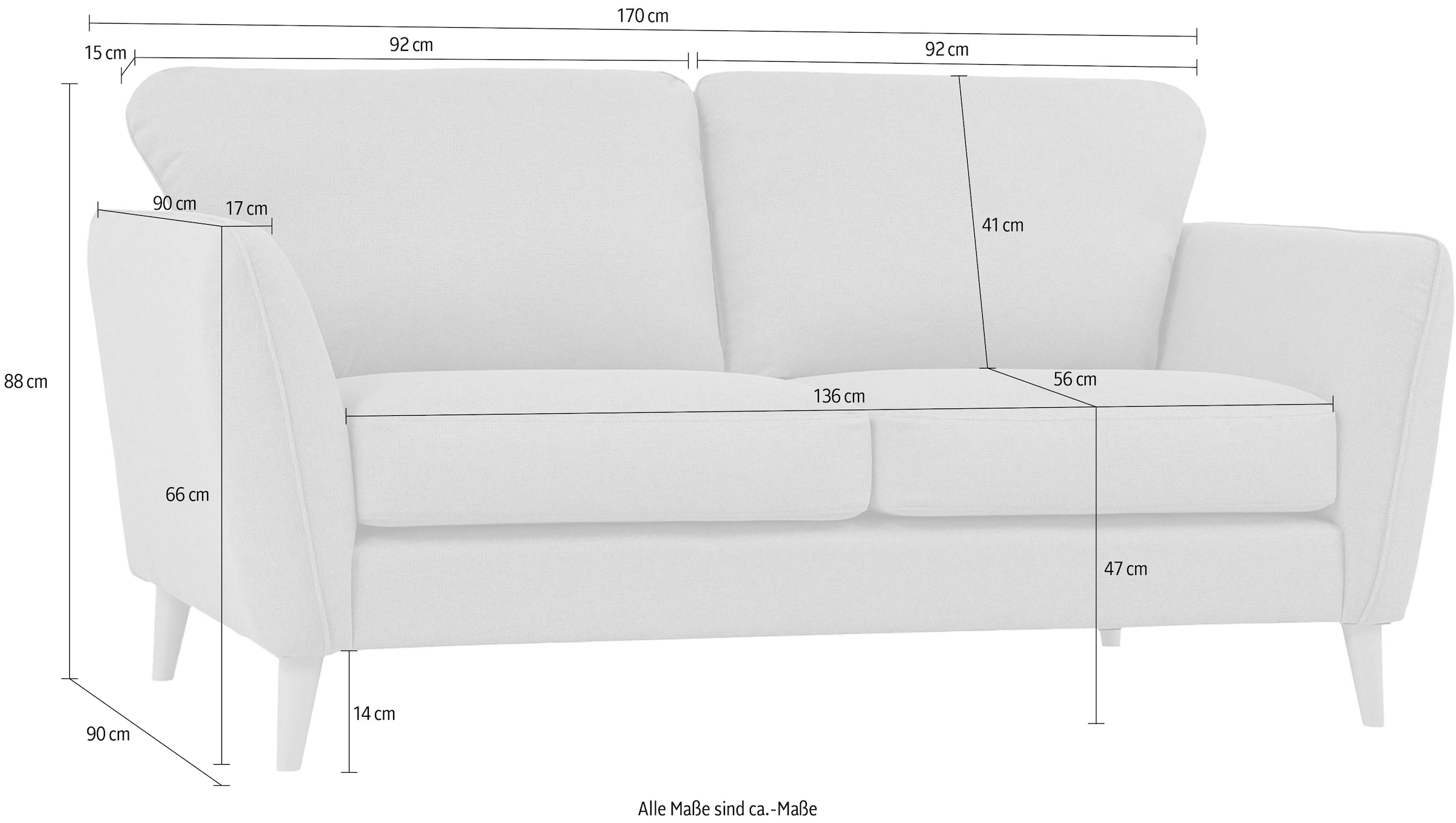 Home affaire 2-Sitzer »MARSEILLE Kompaktsofa 170 cm, Cord, Flachgewebe, Struktur, Webstoff«, Massivholzbeine Eiche, Landhausstil, Wellenunterfederung