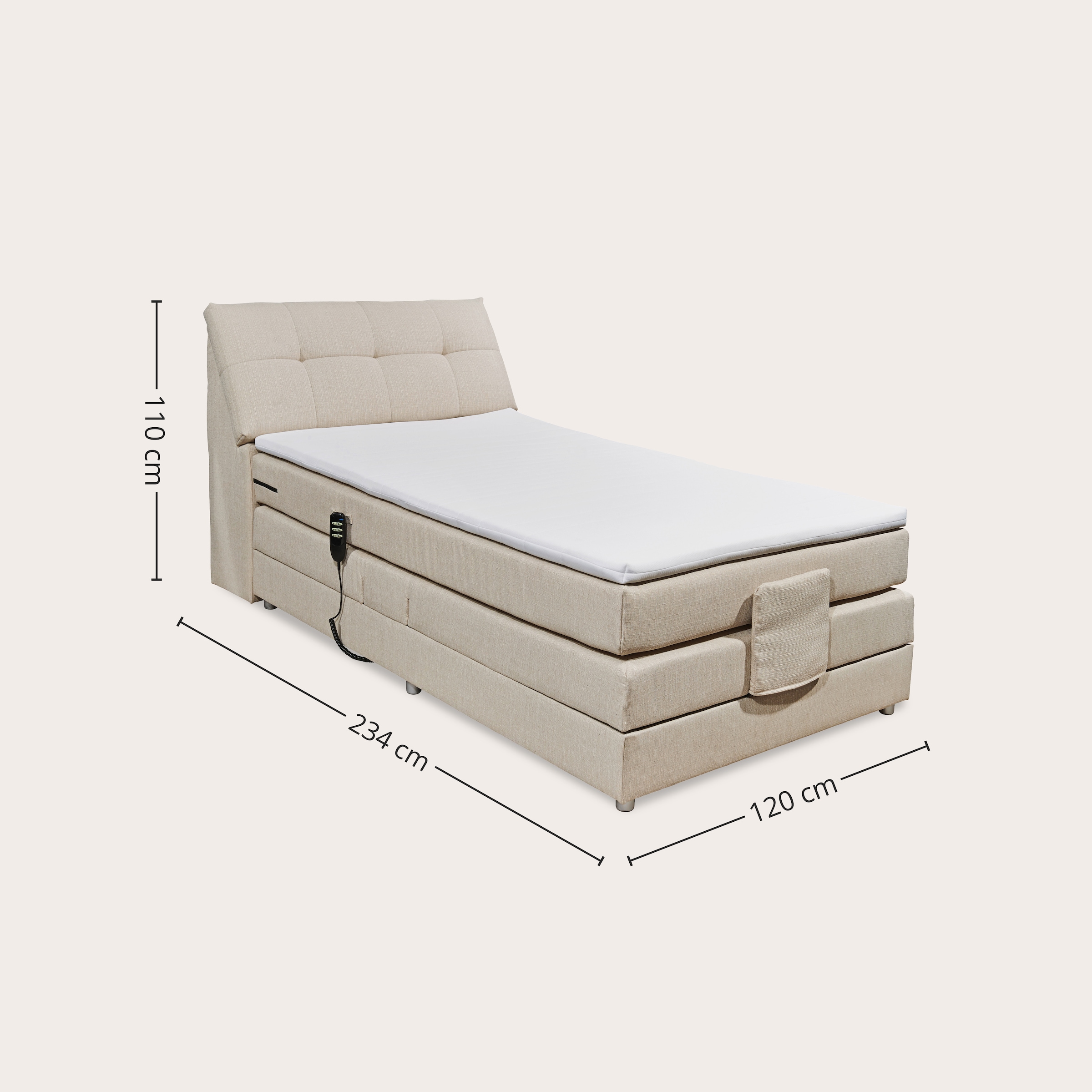 ED EXCITING DESIGN Boxspringbett »Carpino wahlweise in den Breiten 120cm oder 180cm erhältlich« inkl. Motor, Stauraum im Kopfteil und Topper