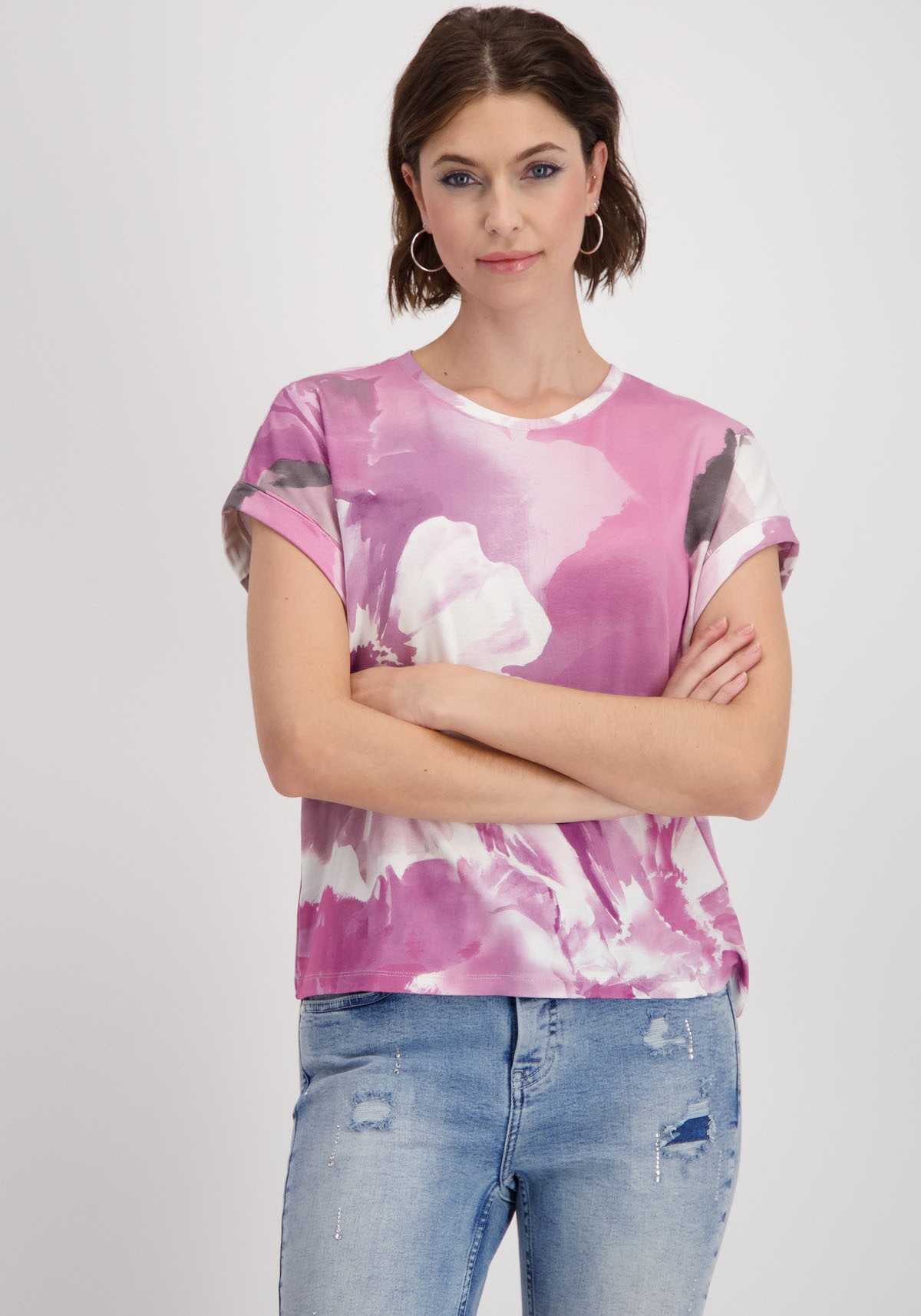 Monari T-Shirt »Shirt Blumendruck allover«, Mit Rundhalsausschnitt