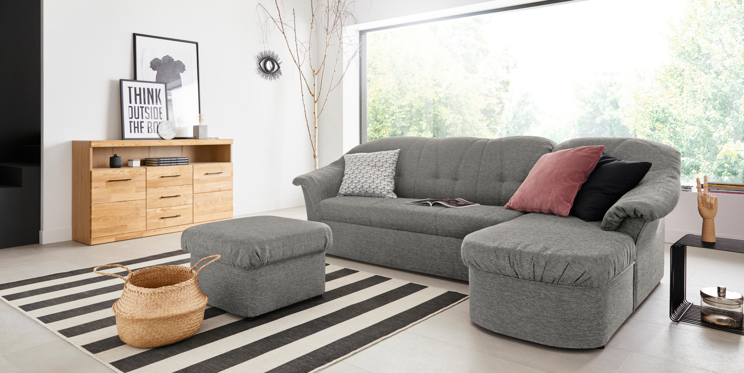 DOMO collection Ecksofa »Pegnitz, elegante Rückensteppung, kompakte Stellmasse 238/141cm, L-Form«, wahlweise mit Bettfunktion