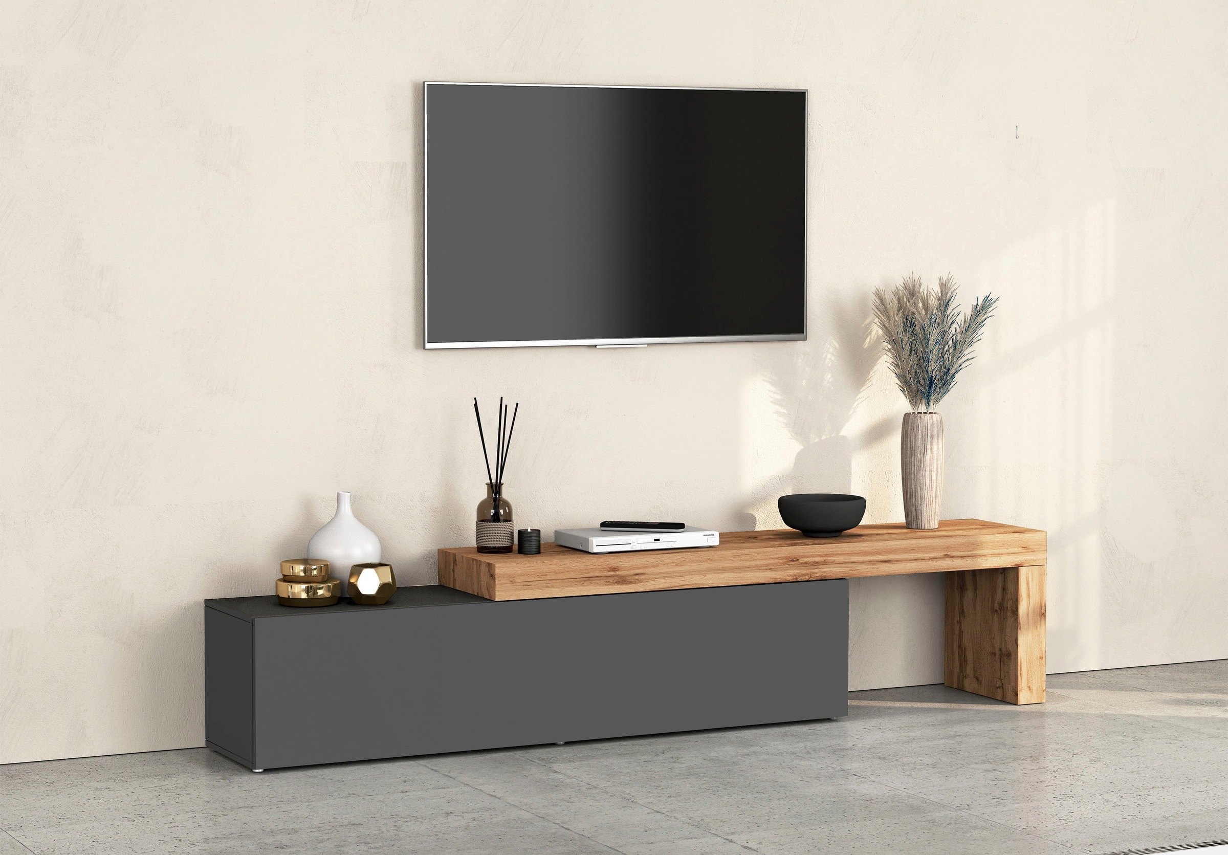 Image of GOODproduct Lowboard "Chronos TV-Board, TV-Schrank" Breite verstellbar von 190 bis 350 cm, 1 Stk. tlg. Breite 270 cm TV-Board,Lowboard,1 Klappe und ein L-Förmiger Aufsatz