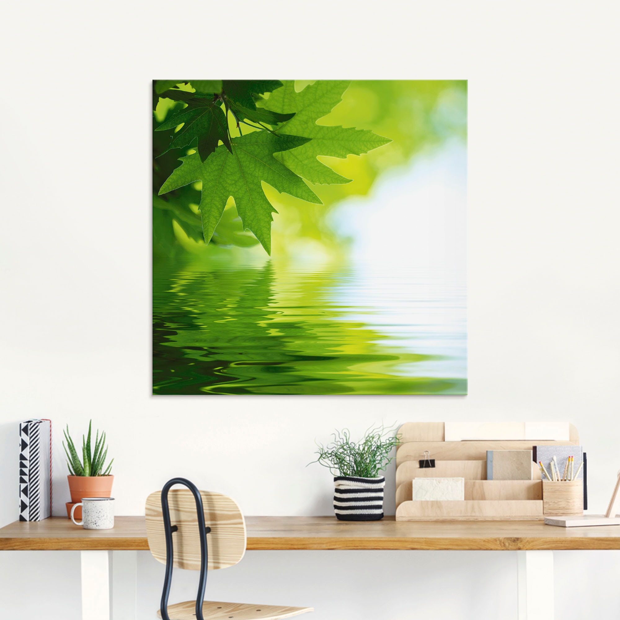Artland Glasbild »Grüne Blätter reflektieren im Wasser«, Blätter, (1 St.), in verschiedenen Grössen
