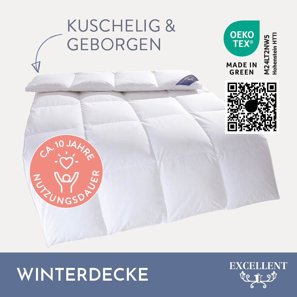 Excellent Daunenbettdecke »VENEDIG, Bettdecken für Sommer und Winter, Decke«, extrawarm, Füllung 90% Daunen, 10% Federn, Bezug 100% Baumwolle, (1 St.), Bettdecke 135x200 cm, 155x220cm und weitere Grössen, Made in Germany