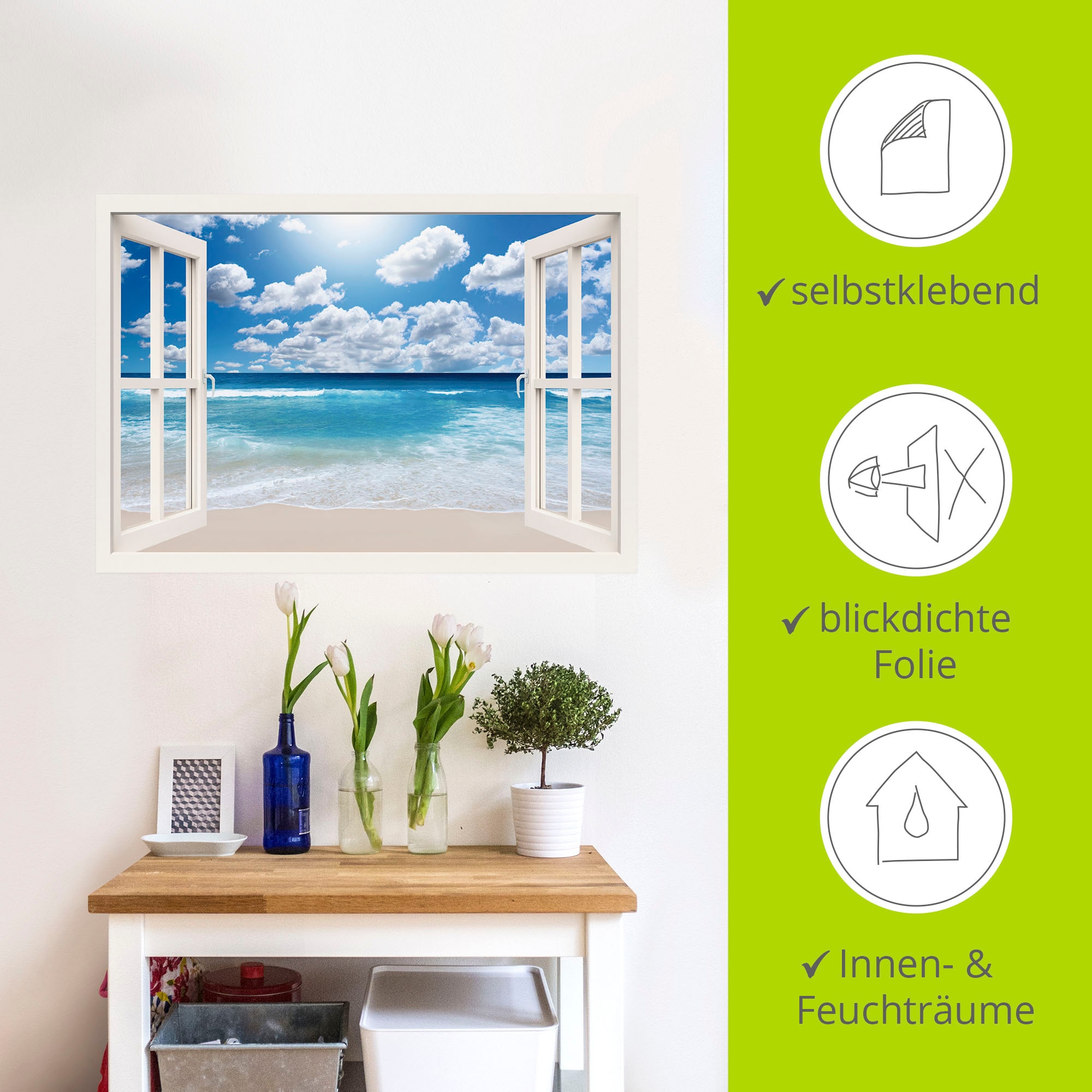 Artland Wandbild »Fensterblick Grossartige Strandlandschaft«, Fensterblick, (1 St.), als Leinwandbild, Poster, Wandaufkleber in verschied. Grössen