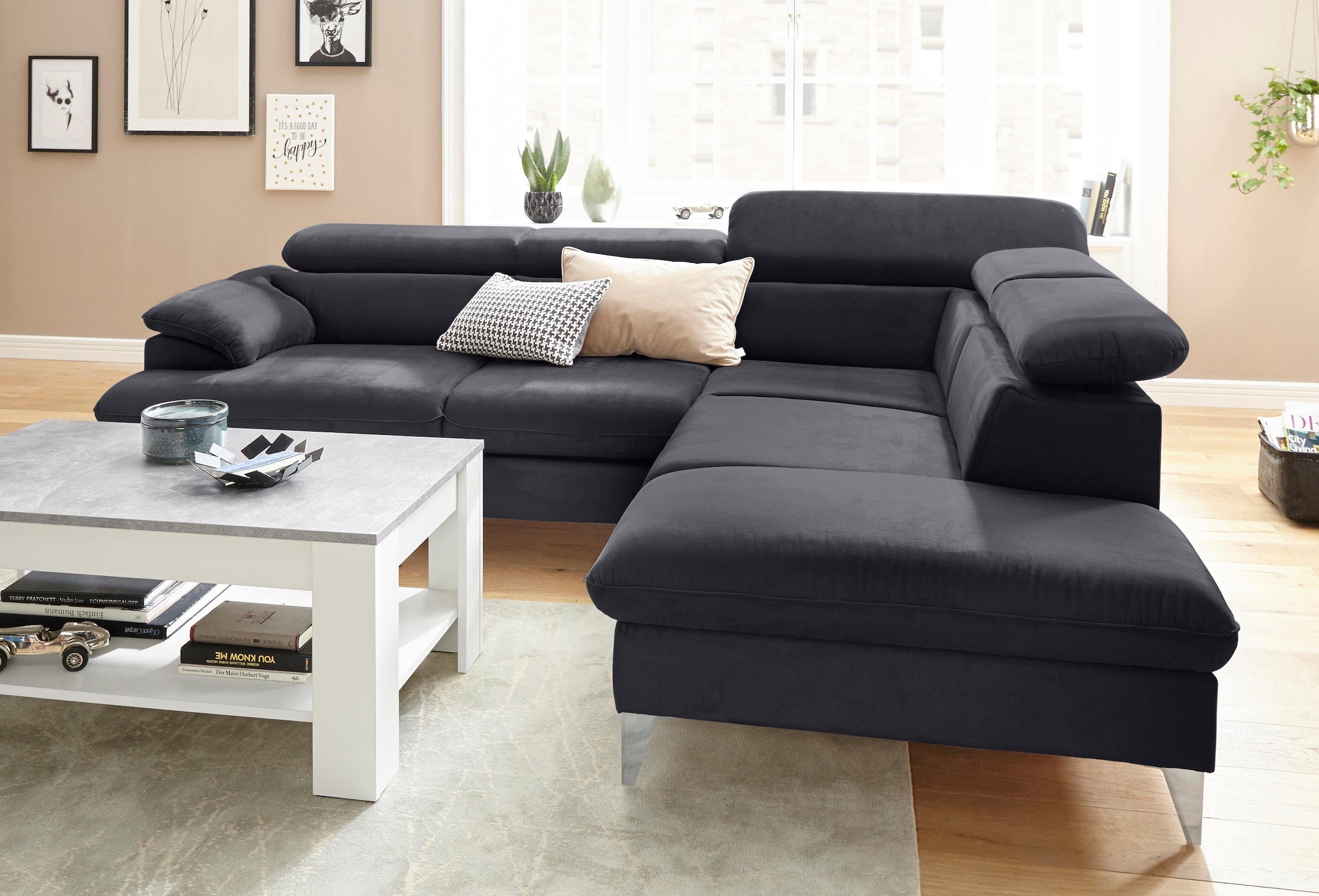 COTTA Polstergarnitur »Caluso L-Form« Set bestehend aus: Ecksofa mit Kopfteilverstellung & Hocker