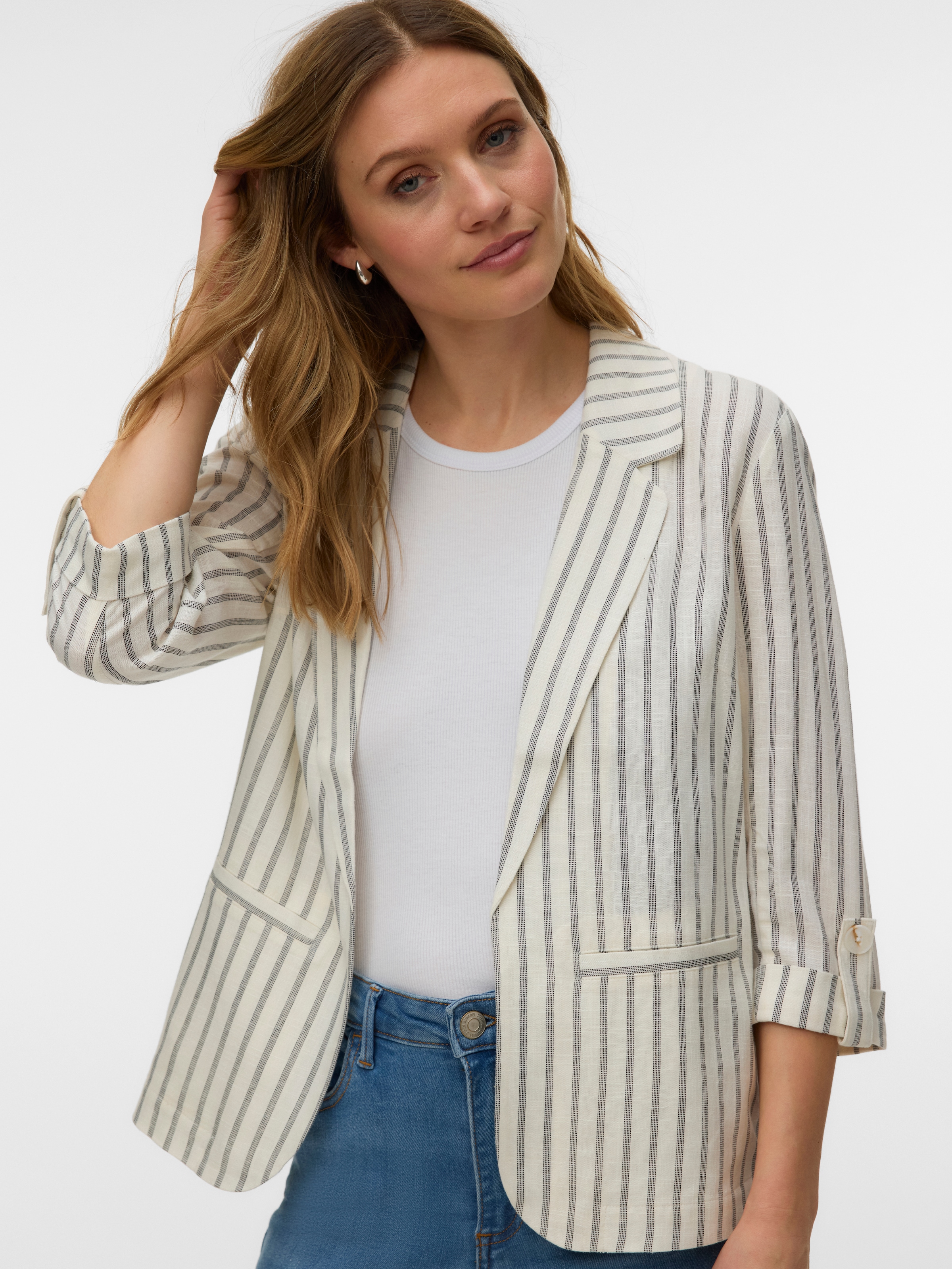 Image of Vero Moda Longblazer "VMROSIE 3/4 LOOSE BLAZER NOOS" Viskosemischung, regular fit, mit Leinen