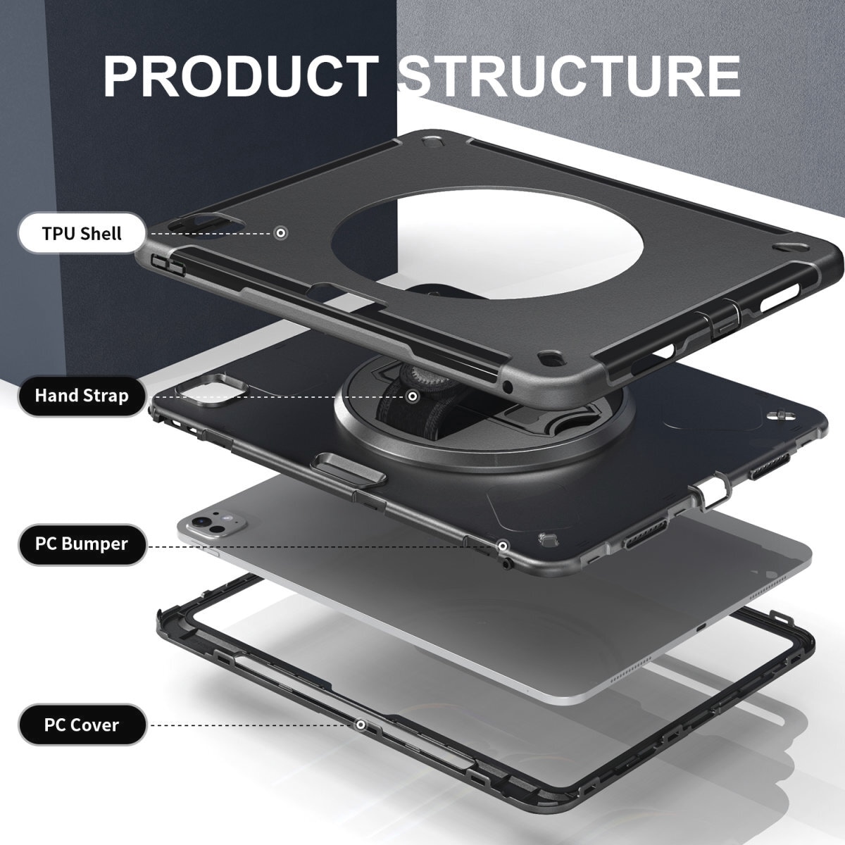 4smarts Tablet-Hülle »Rugged Case GRIP für Apple iPad Pro 13 (M4, 2024)«, Backcover, Schutzhülle, Handyschutzhülle, Case, Schutzcase, stossfest