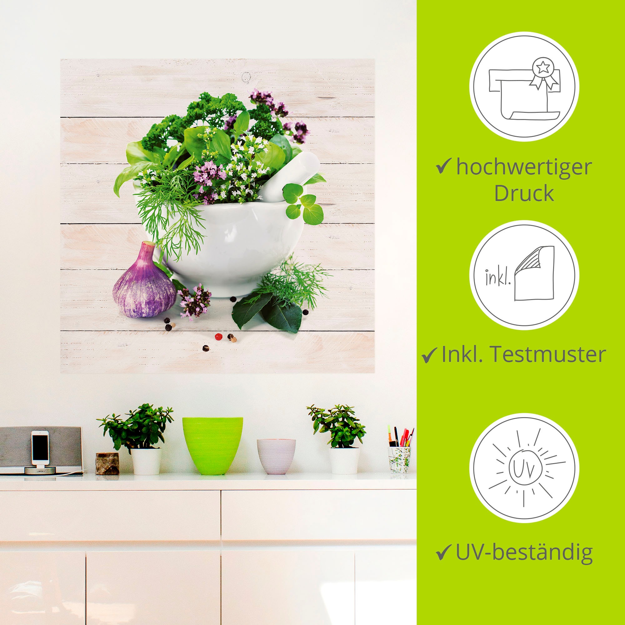 Artland Wandbild »Heilkräuter auf weissem Hintergrund Küche«, Arrangements, (1 St.), als Alubild, Outdoorbild, Leinwandbild, Poster, Wandaufkleber