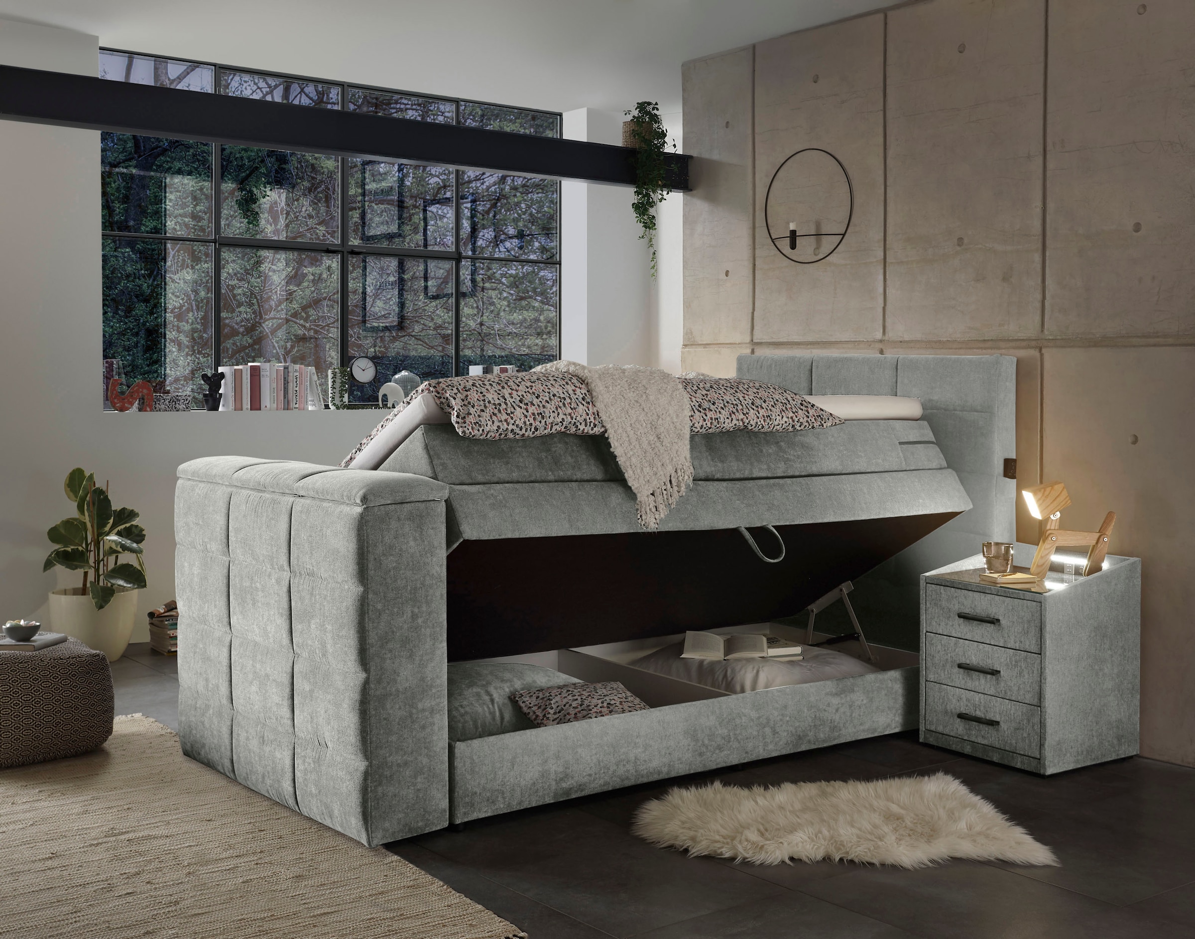 ED EXCITING DESIGN Lit boxspring »Denver« inkl. 1 bzw. 2 Bettkästen, motorisierte TV-Halterung bis 40 Zoll