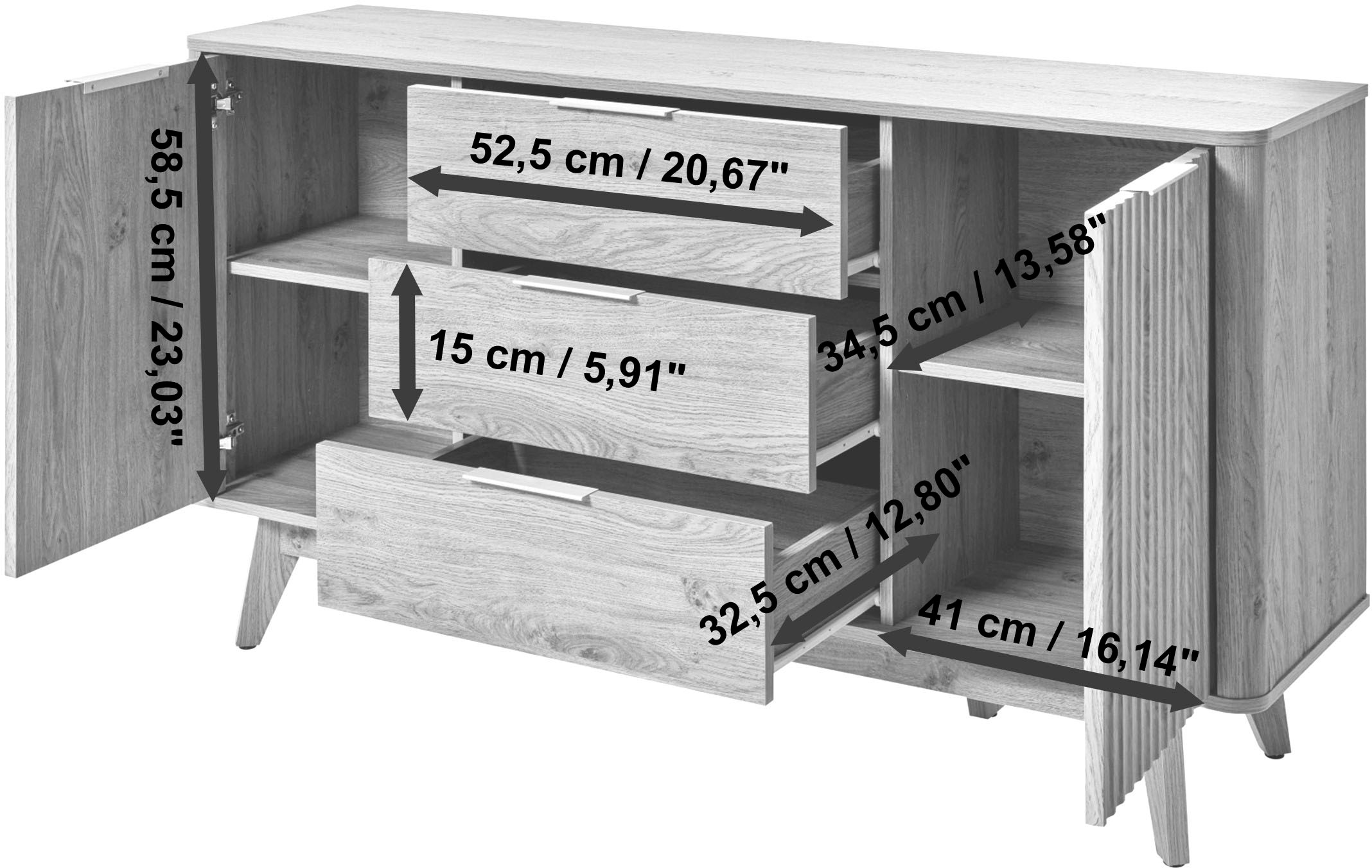 Jahnke Sideboard »WAVE SB 150« 1 Stk. tlg. Sideboard, Retro-Stil, Front in Wellendesign, Breite ca. 150 cm