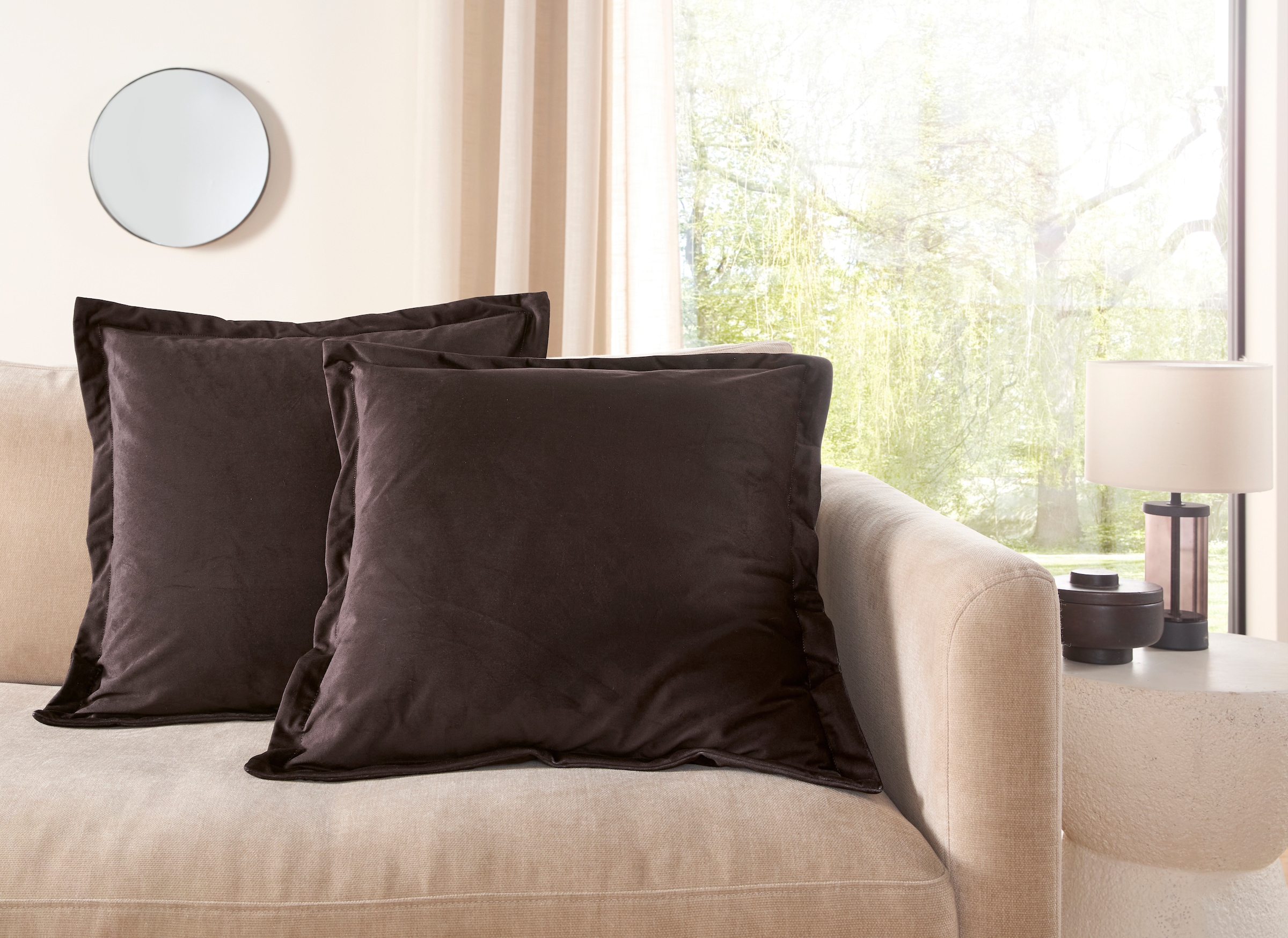 LeGer Home by Lena Gercke Coussin décoratif »LADINA« Velours, avec bord droit, housse de coussin sans rembourrage, 1 pièce 50 x 50 cm