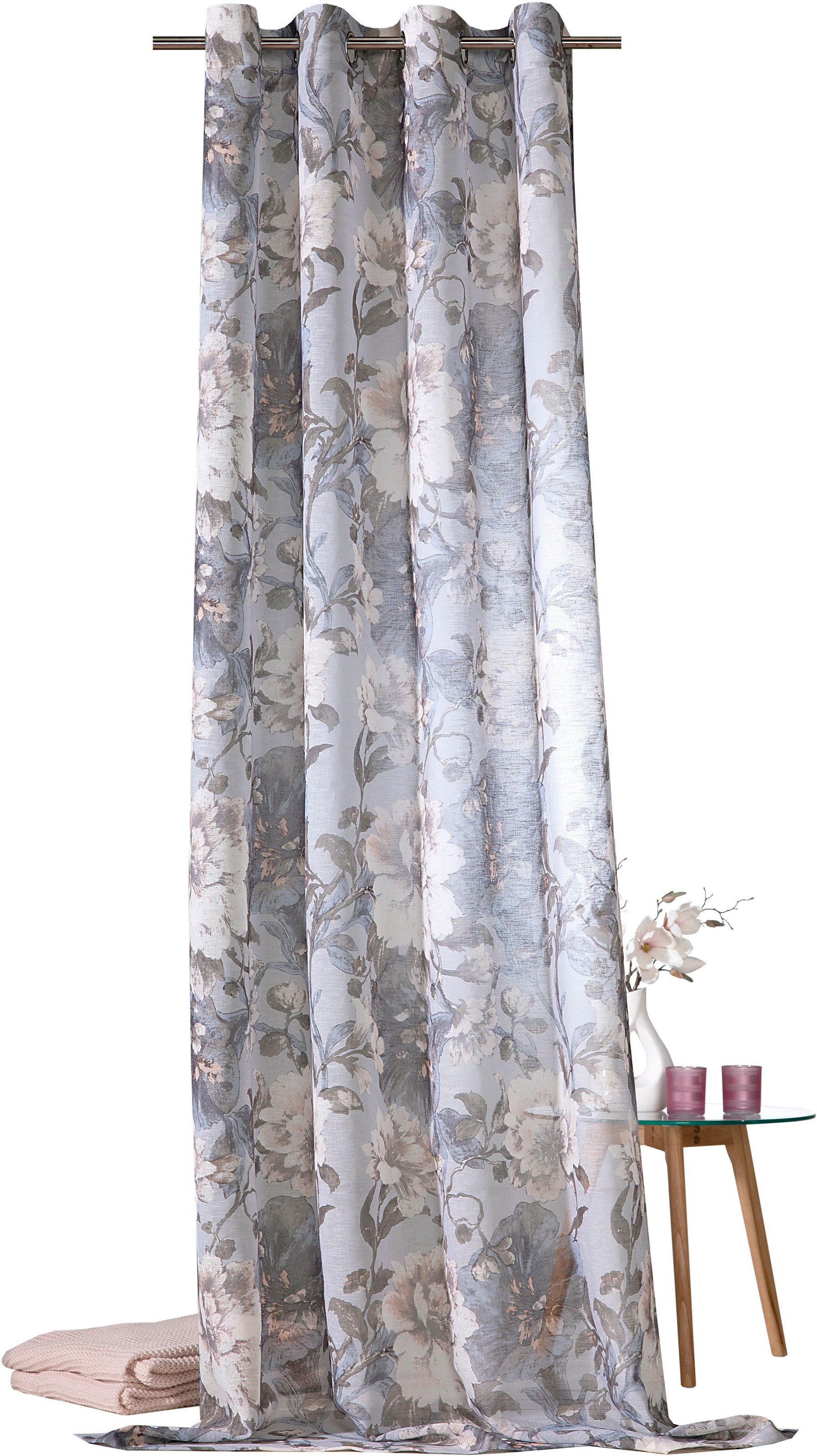 Image of Weckbrodt Vorhang "Charlotte" Ösen 1 Stk. tlg. Leinen, halbtransparent, floral, geblümt, Gardine, Store