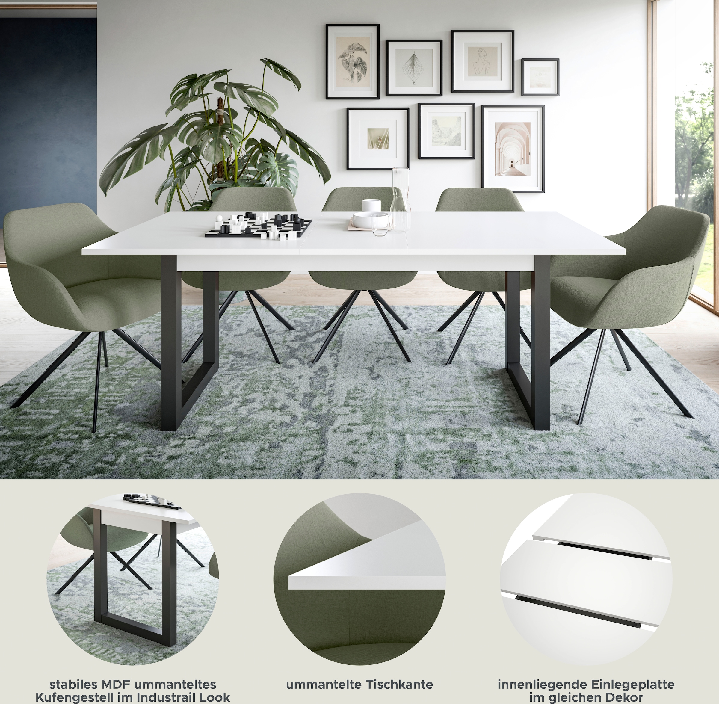 INOSIGN Esstisch »Rail, ausziehbar 150 -190 cm, inklusive 40 cm Einlegeplatte«, Kufengestell, Küchentisch, Esszimmer, Küche