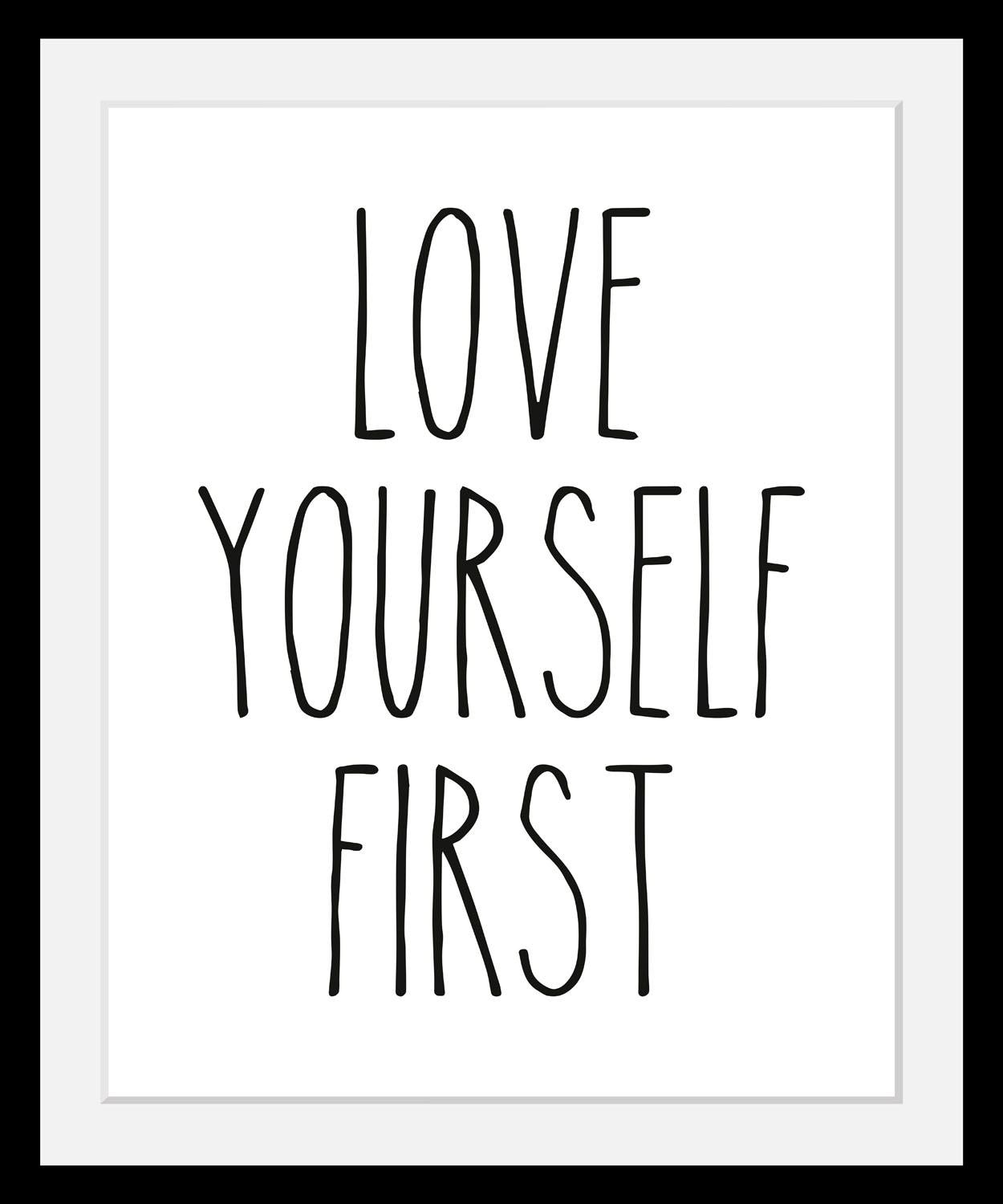 Image of queence Bild "Selbstliebe" Liebessprüche Motivationsbilder Schriftzug Schwarz-Weiss HD Premium Poster-Druck inkl. Holzrahmen