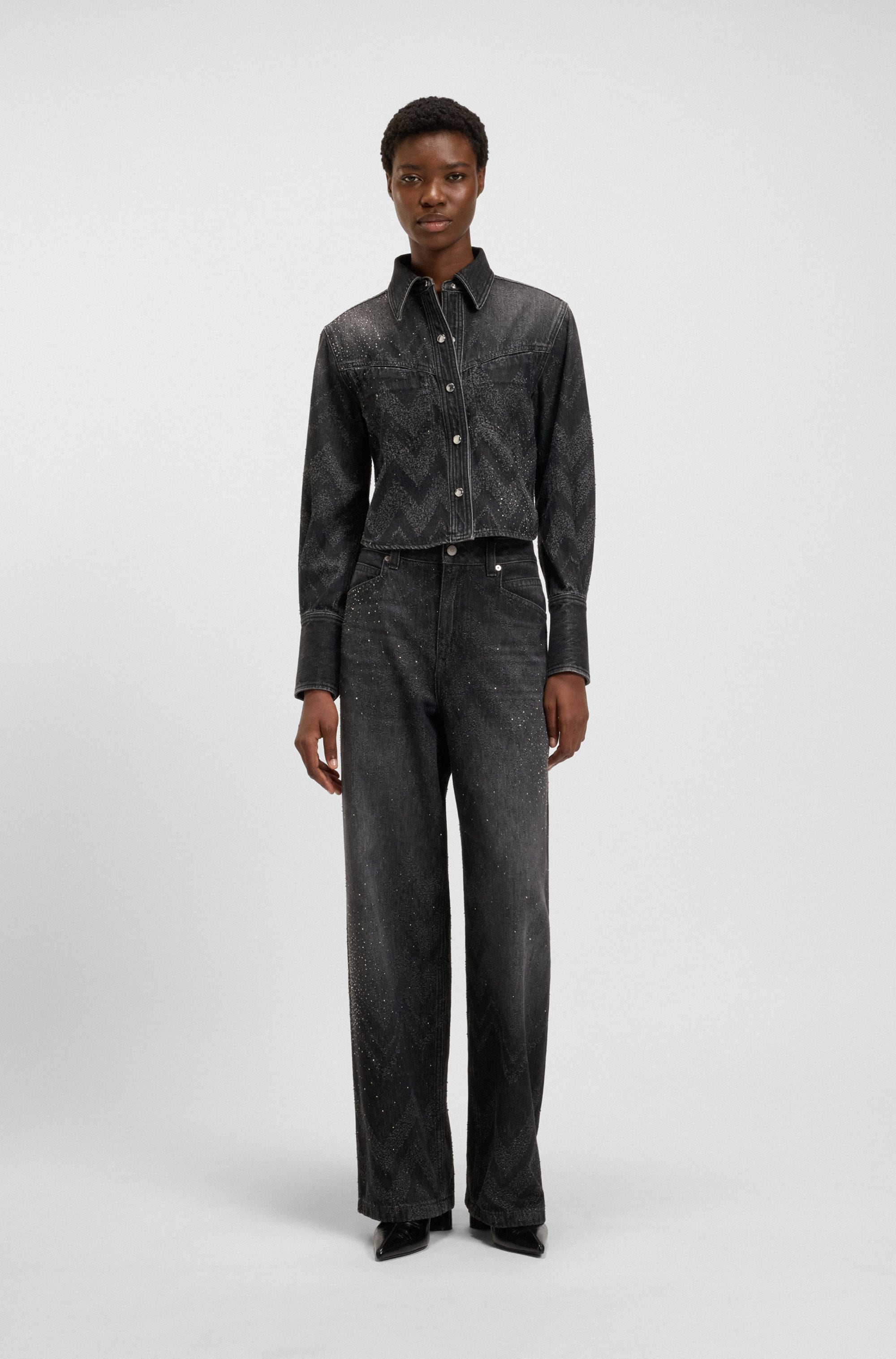 BOSS ORANGE Jeans large »Slouchy Premium Damenmode«, Wide-Leg-Fit, Mid Rise, Glitzerdetails
