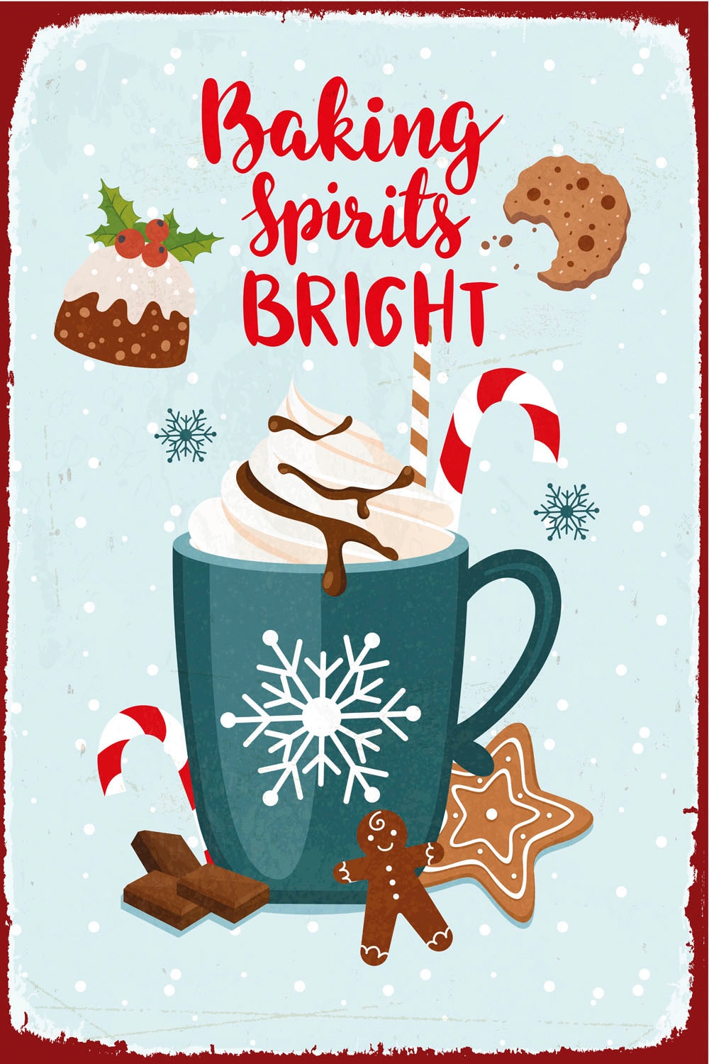 queence Tableau métallique »Baking Spirit« Flocons de neige | Lettrage | Noël 1 cuis tlg. plaques en acier