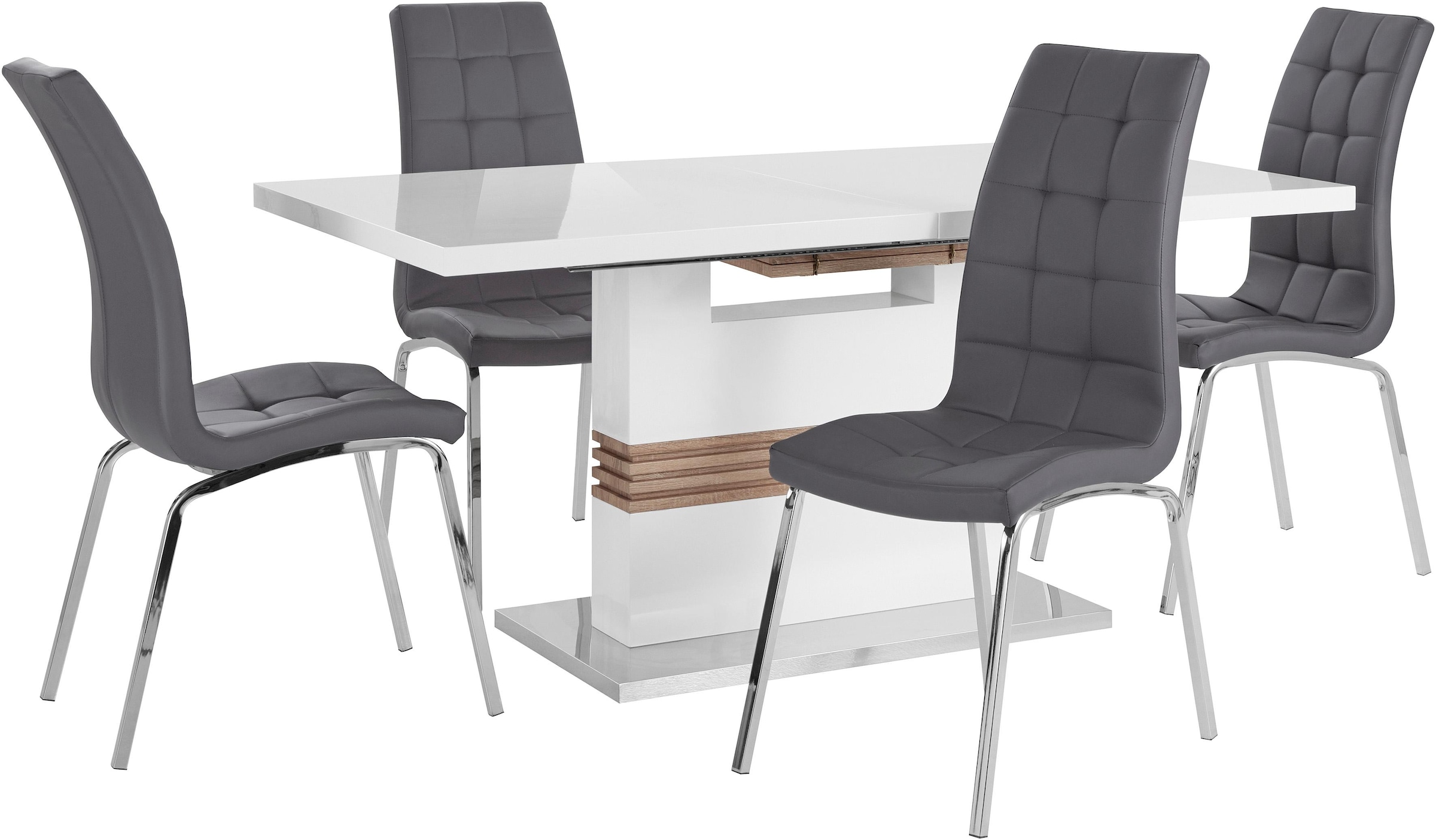 GOODproduct Essgruppe »Perez/Lila« Set, 5 Stk. tlg. mit 4 Stühlen, Tisch ausziehbar, Breite 160-200 cm