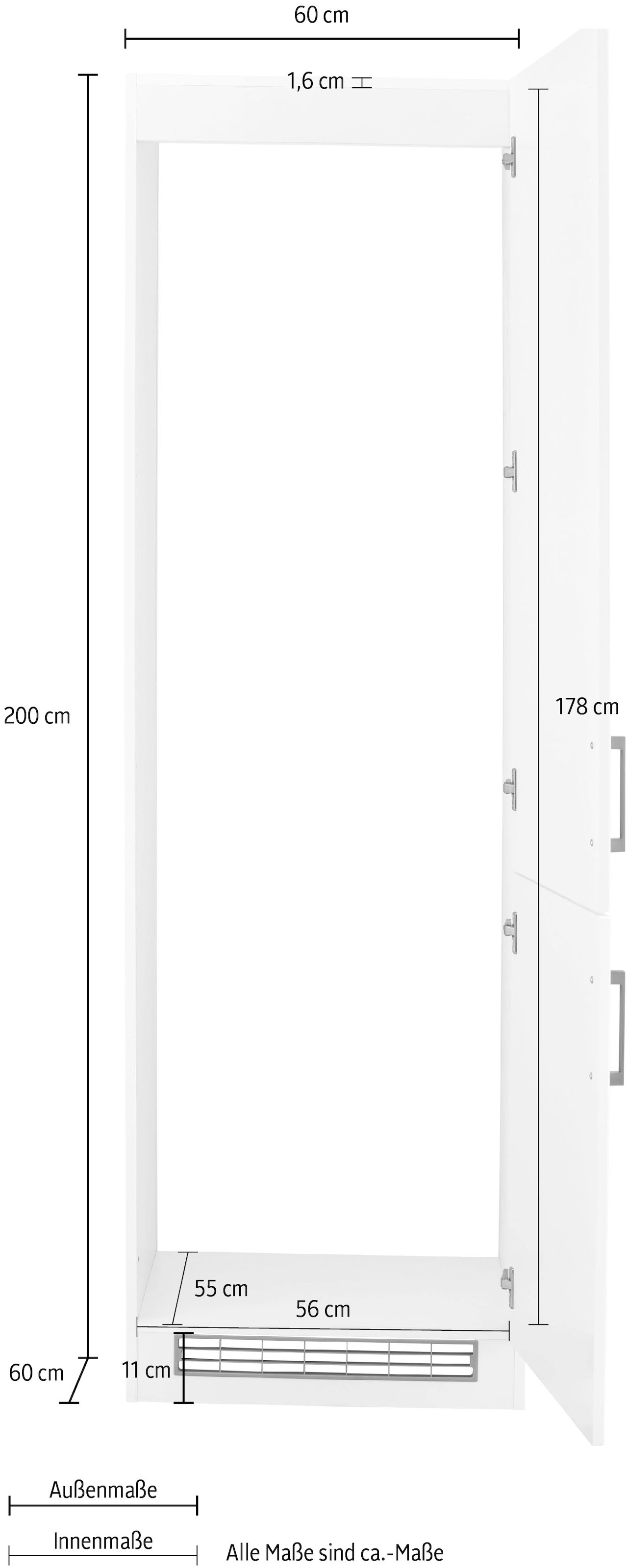 KOCHSTATION Kühlumbauschrank »KS-Tinnum« 60 cm breit, 200 cm hoch, Metallgriffe, mit Nischenmass 178 cm