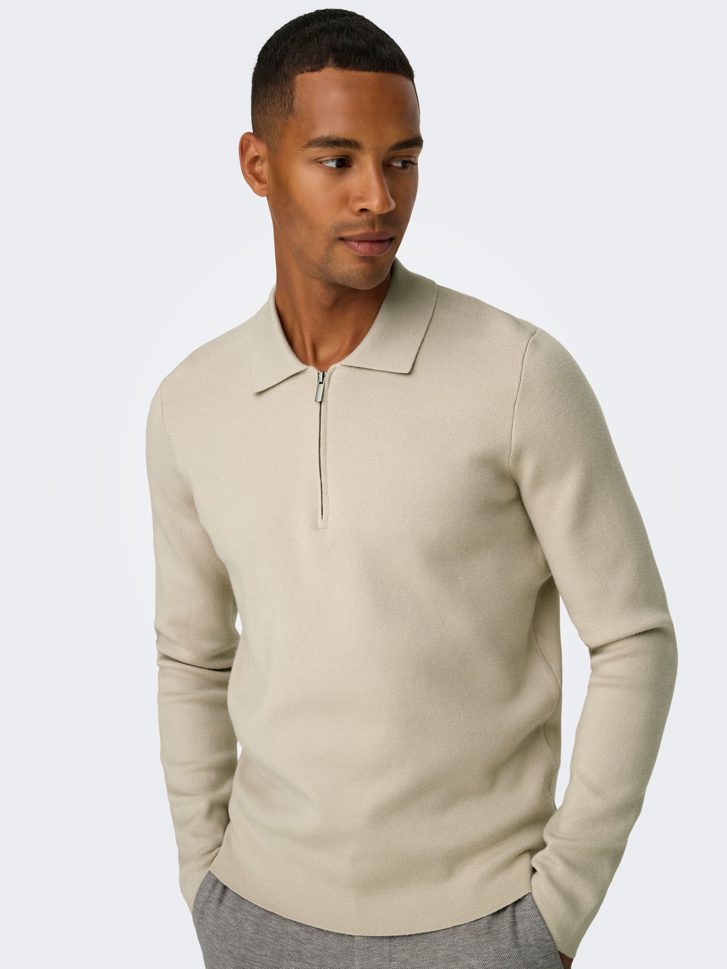 ONLY & SONS Polokragenpullover »ONSCOOPER REG LS 12 HALF ZIP POLO«