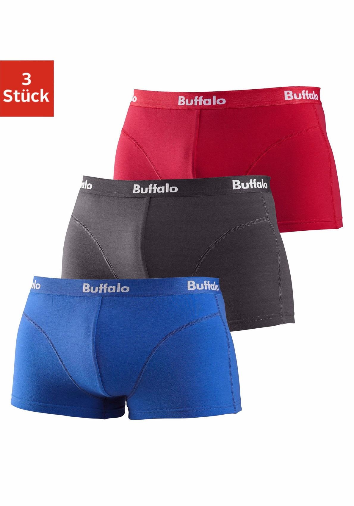 Buffalo Hipster, (Packung, 3 St.), Boxershorts mit Overlock-Nähten vorn aus Baumwollmischung