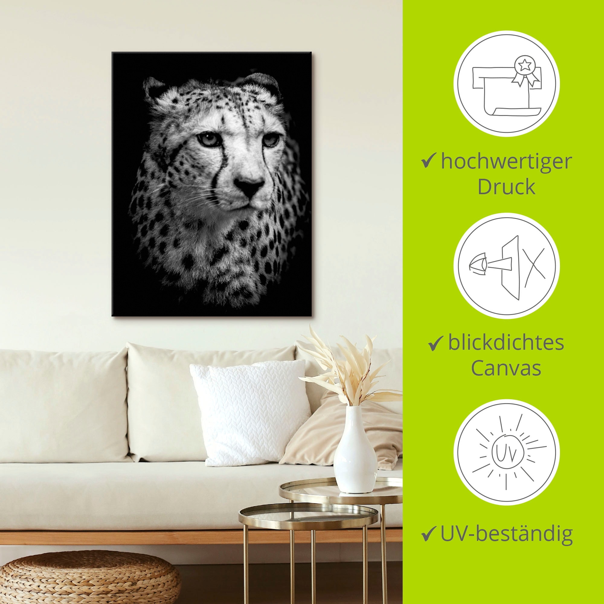 Artland Wandbild »Der Gepard«, Wildtiere, (1 St.), als Alubild, Outdoorbild, Leinwandbild, Wandaufkleber, versch. Grössen