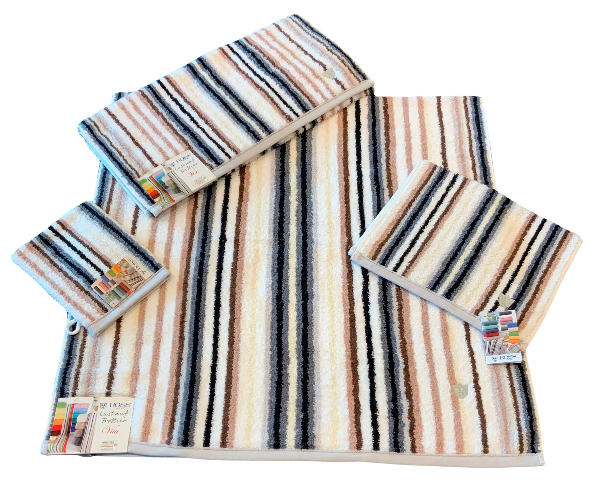 Image of ROSS Gästehandtücher "Multicolor" mit Streifen und gesticktem ROSS-Emblem