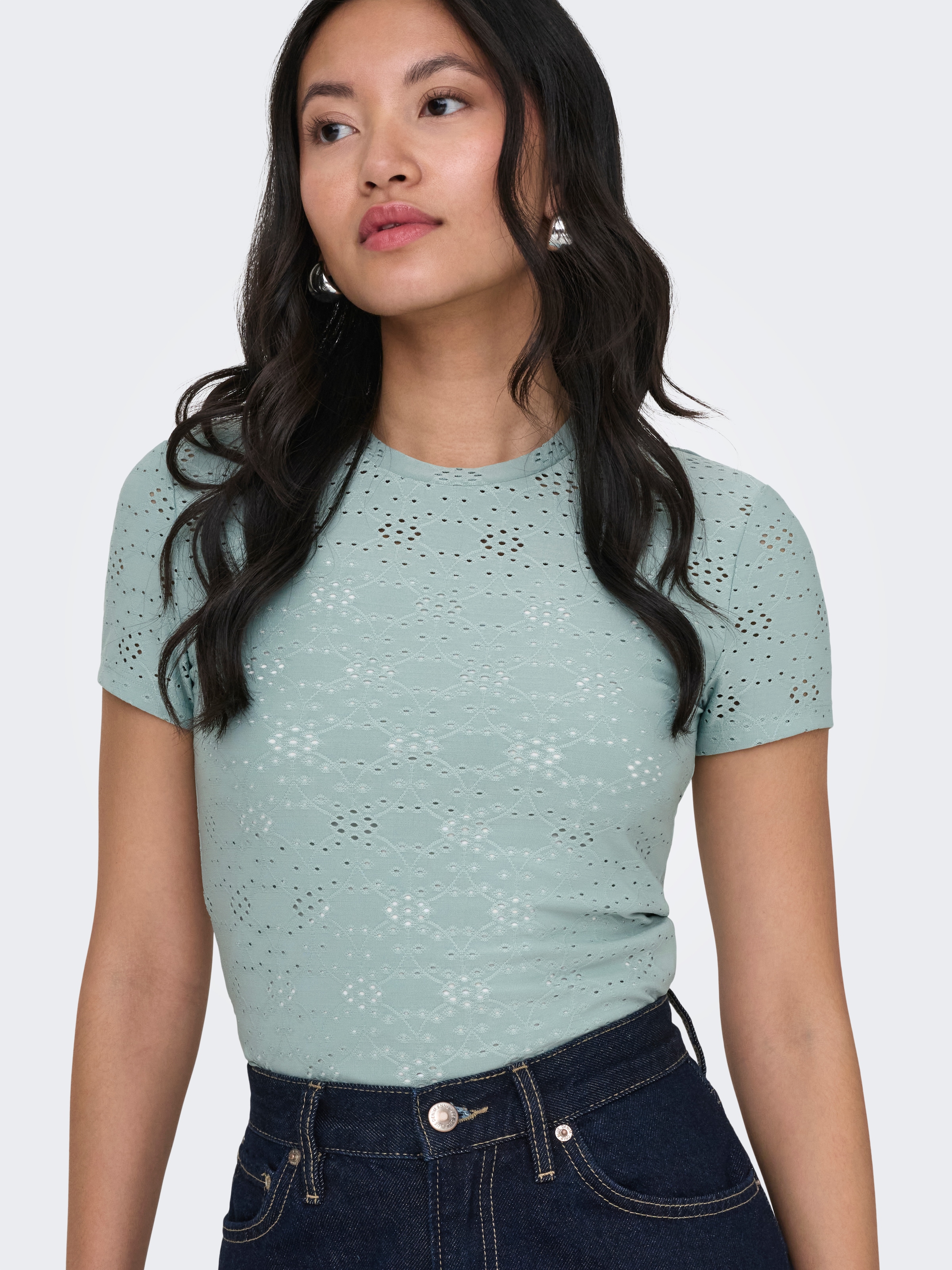 ONLY T-Shirt »ONLSMILLA NEW S/S TOP JRS« Materialmix, slim fit, Rundhals