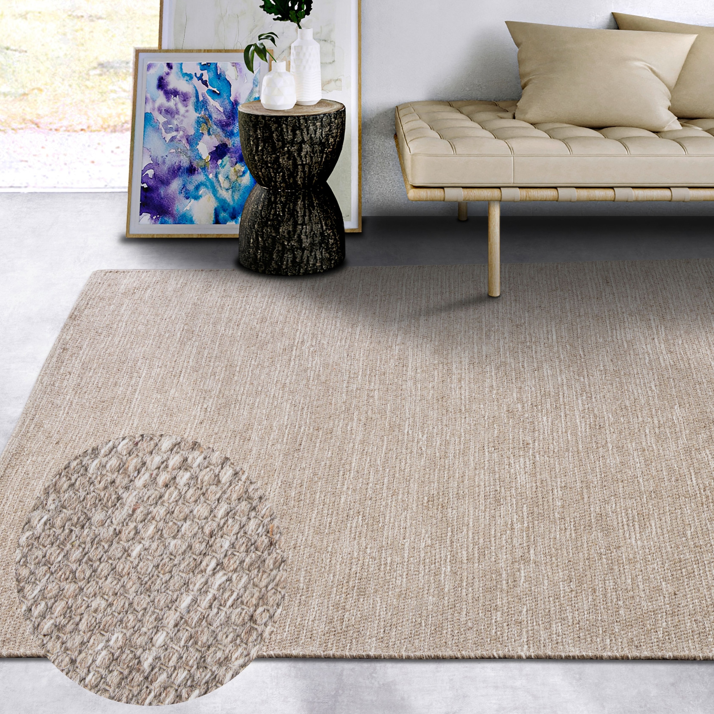 Image of ELLE DECORATION Wollteppich "Pradesh" rechteckig 10 mm Höhe Handgewebt, Wolle, Natur, Läufer, Wohnzimmer, Schlafzimmer, Skandi