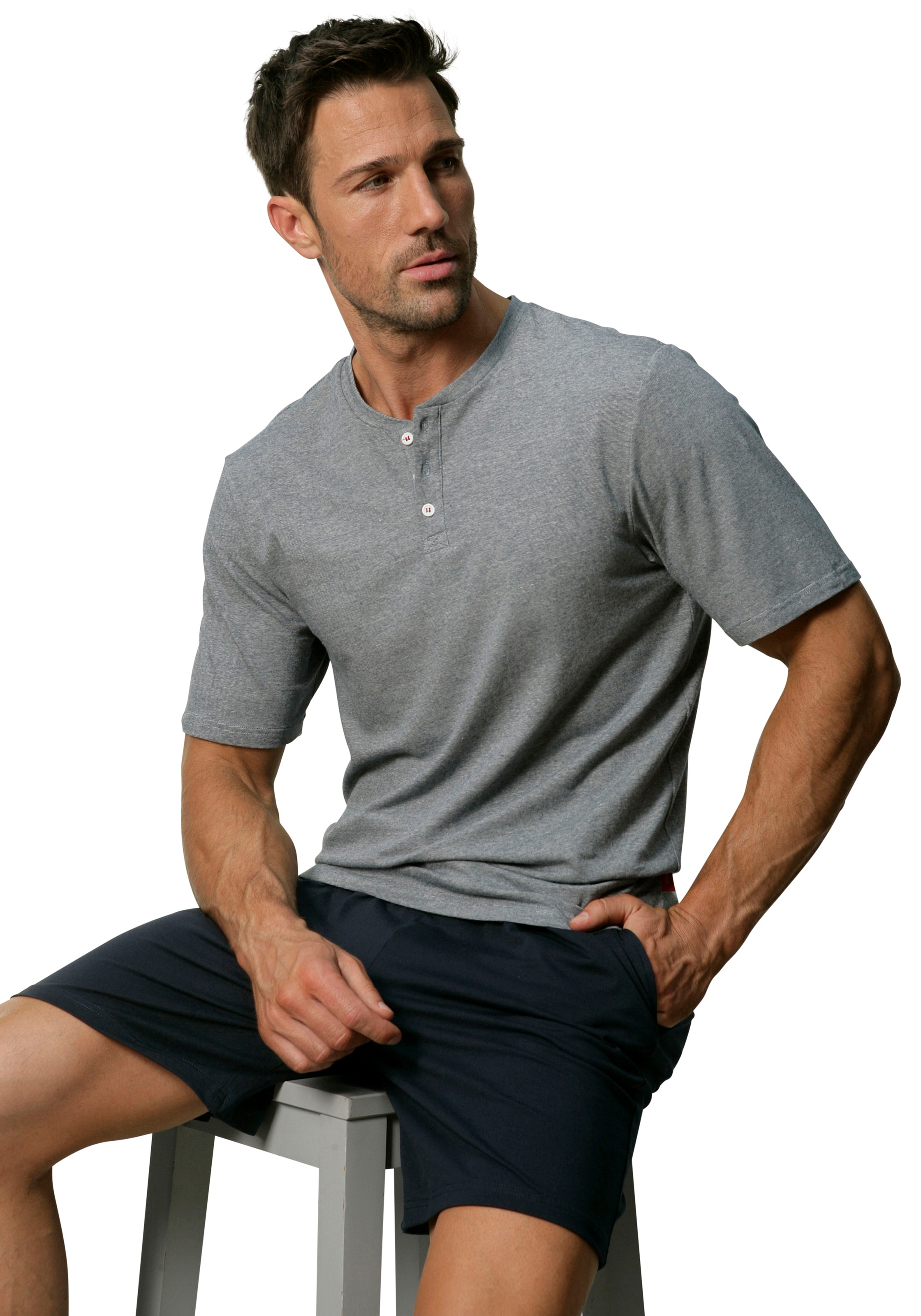 Image of s.Oliver Pyjama, Oberteil in Melange-Optik mit Knopfleiste bei Ackermann Versand Schweiz