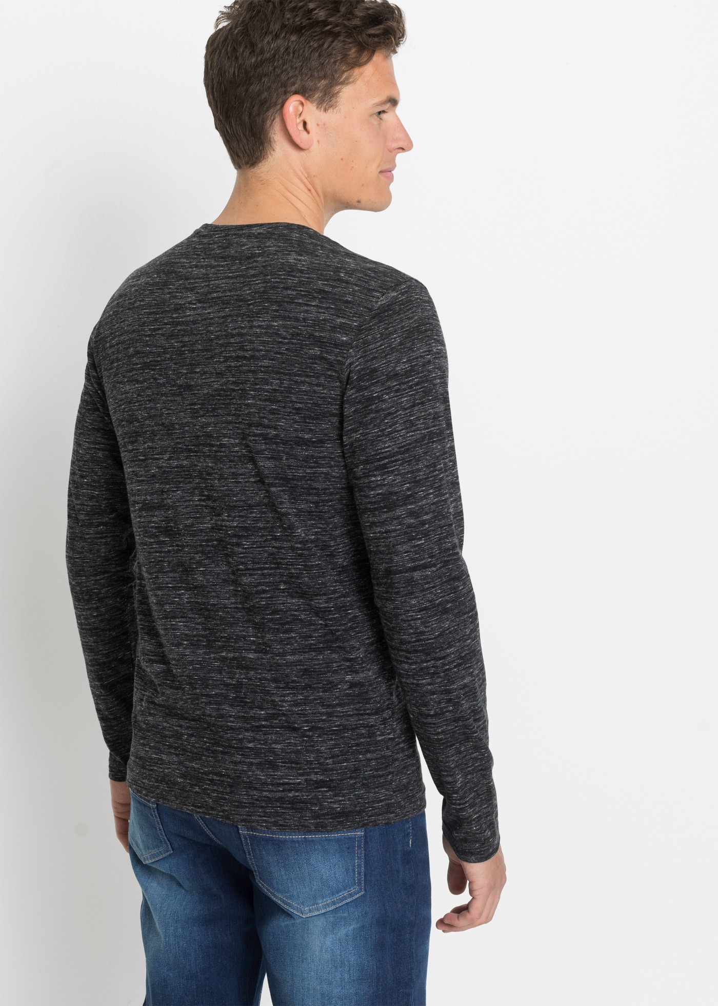 bonprix Langarmshirt Packung, 3 Stk. Regular Fit, melierte Optik, aus Baumwoll-Mix