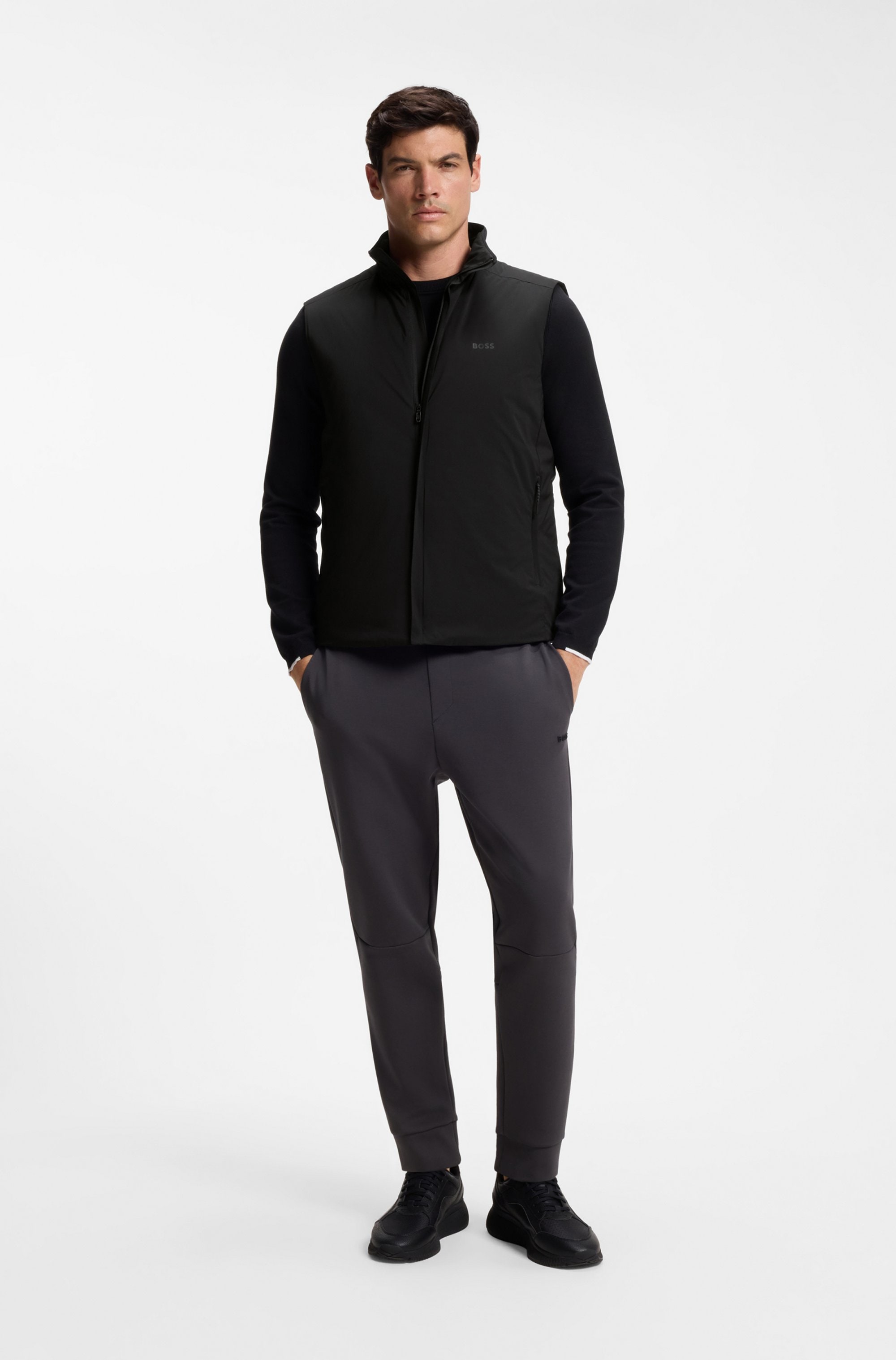 BOSS GREEN Gilet fonctionnel coupe régulière, tissu stretch 4 directions, ouate stretch highloft