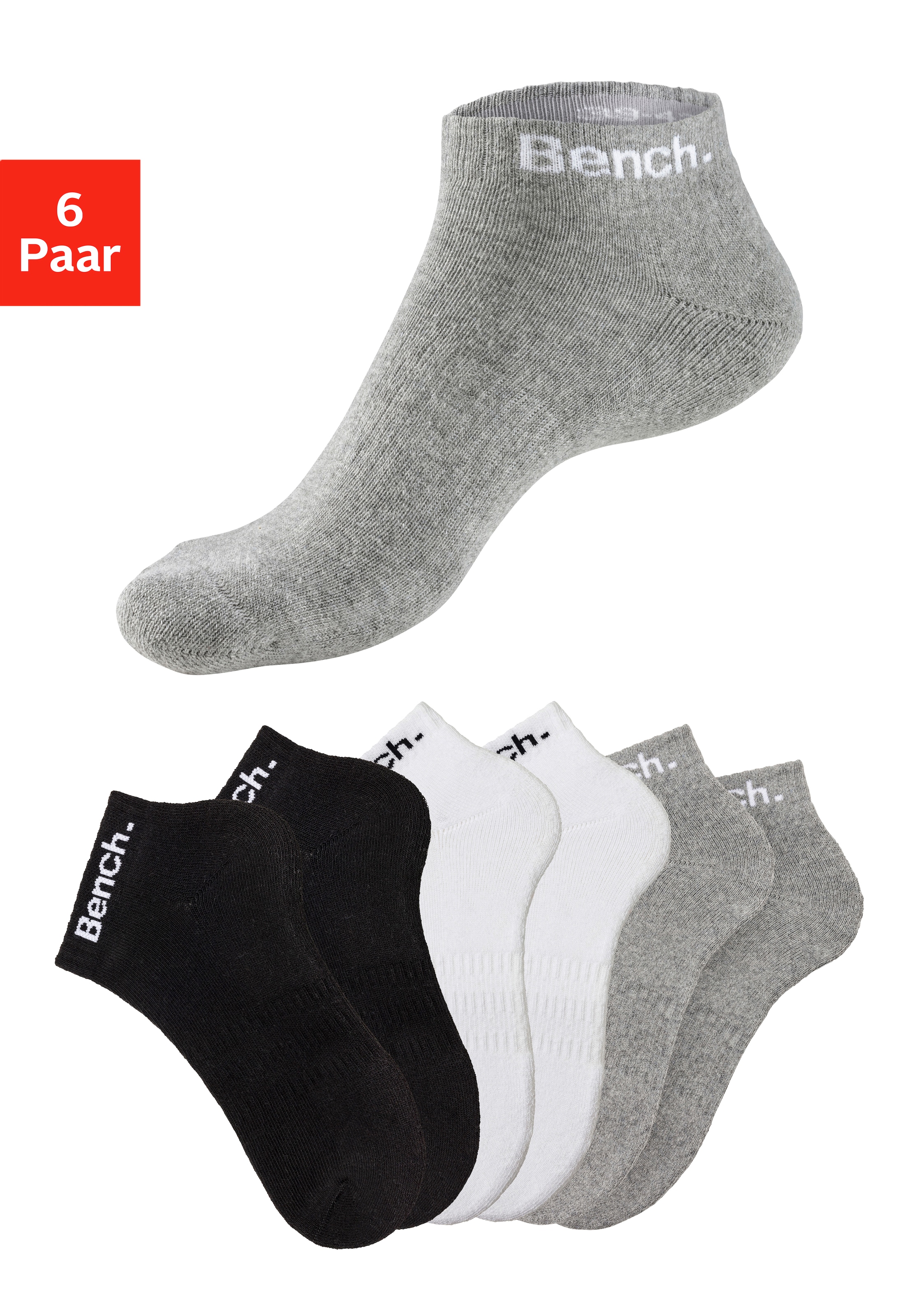 Image of Bench. Sportsocken "Damen Herren Kurzsocken, Halbhohe Socken" Packung, 6 Paar tlg. Tennis Kurzsocken mit Halbfussfrottee