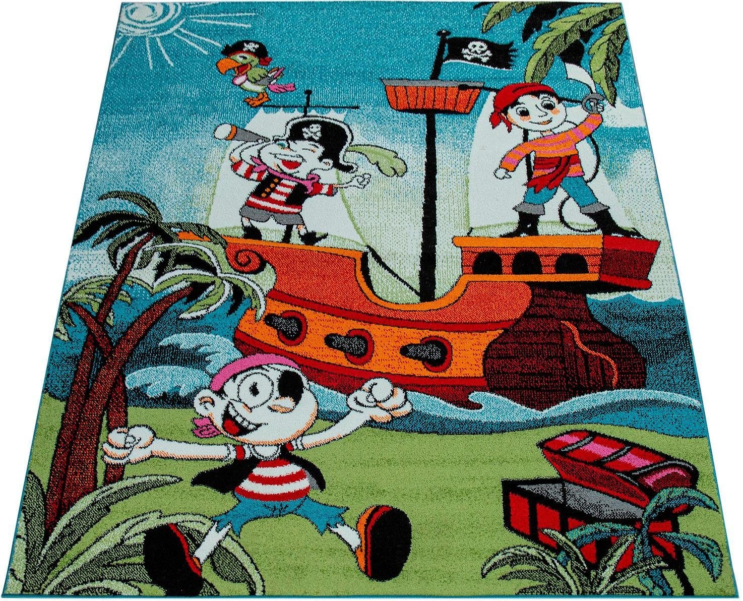 Image of Paco Home Kinderteppich »Alma 951«, rechteckig, 14 mm Höhe, Kurzflor, Kinder Design, kunterbuntes Piraten Motiv, Kinderzimmer bei Ackermann Versand Schweiz