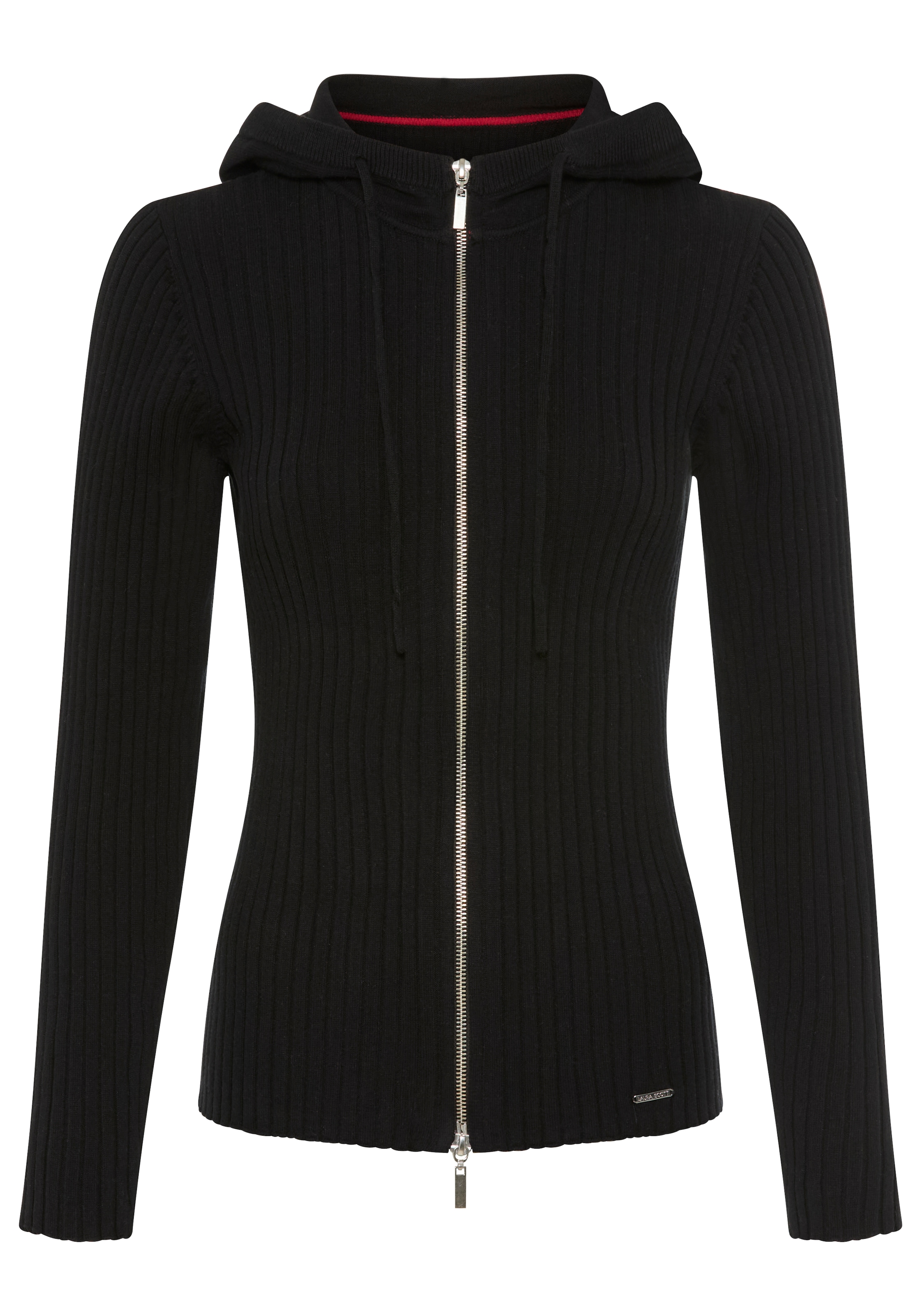 Laura Scott Kapuzenstrickjacke Feinstrick mit Rippe mit 2-Wege-Reissverschluss - NEUE KOLLEKTION