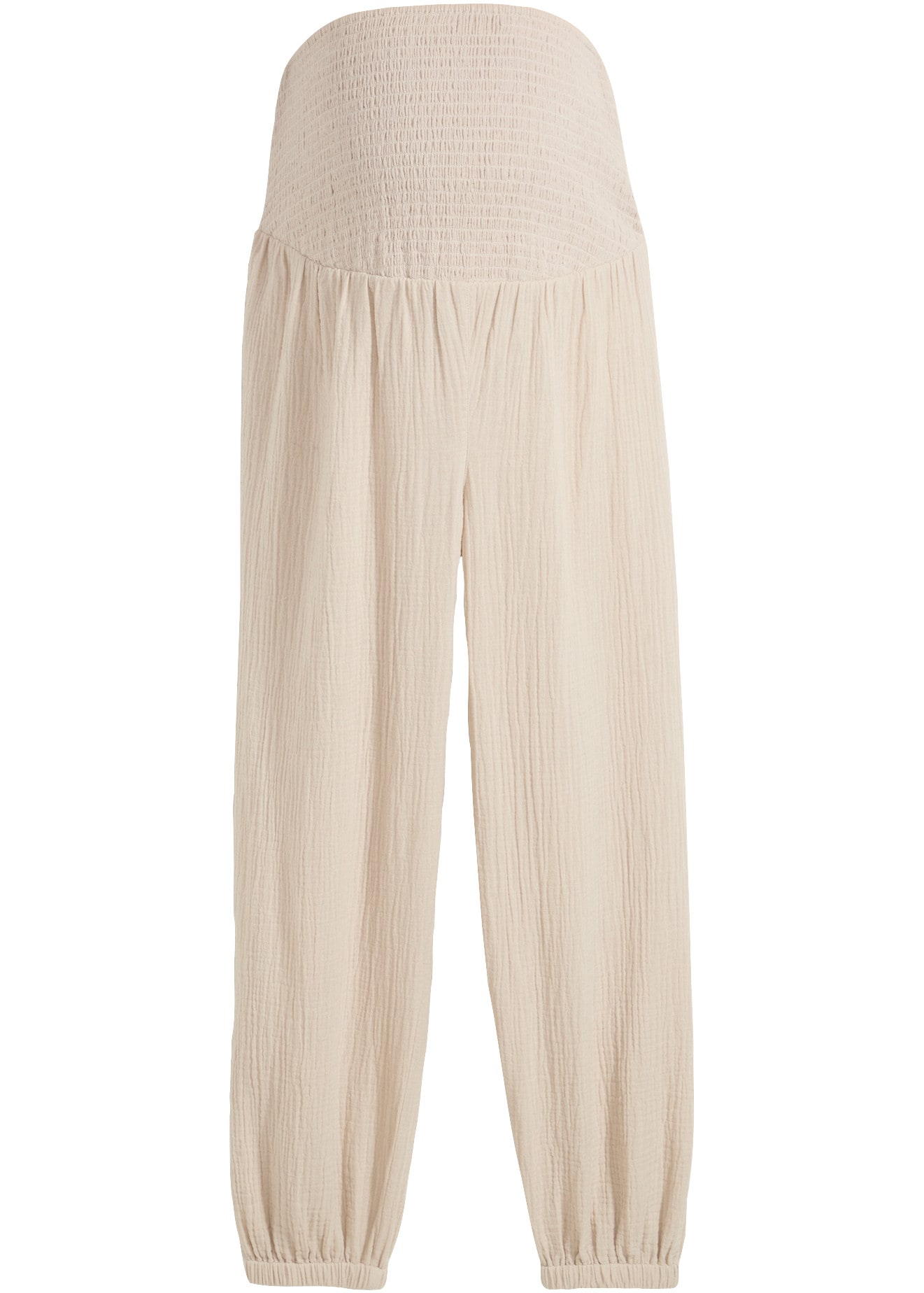 bonprix Pantalon de grossesse  en mousseline de coton, taille smock élastique, coupe ample