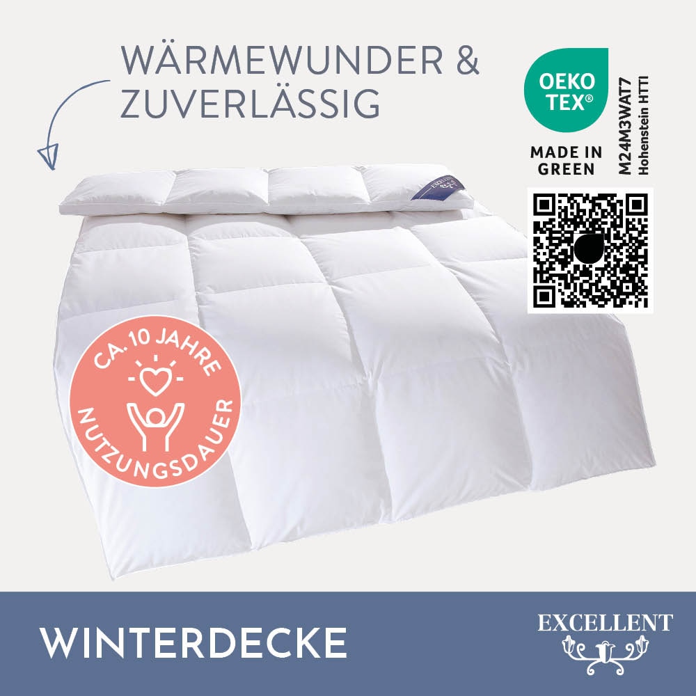 Excellent Gänsedaunenbettdecke »Davos, Bettdecken für Sommer und Winter, Decke«, polarwarm, Füllung 100% Gänsedaunen, Bezug 100% Baumwolle, (1 St.), Bettdecke 135x200 cm, 155x220cm und weitere Grössen, Made in Germany