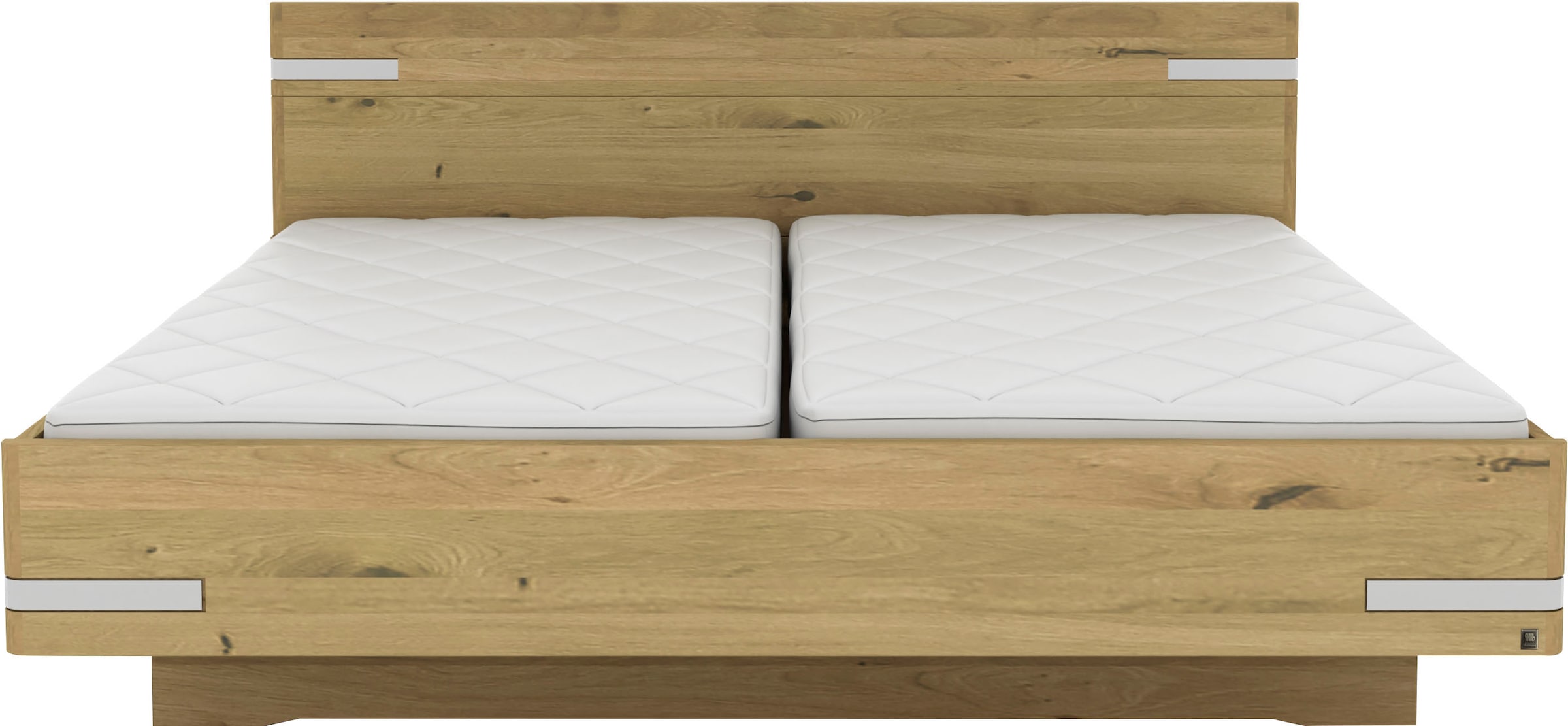 Image of Musterring Holzbett "Savona, Bettgestell, Bettrahmen, teilmassiv Bianco-Eiche" Belastbarkeit 220 Kg, 4-fache Liegehöhenverstellung, MADE IN GERMANY, Kopfteil in Bianco-Eiche massiv, Details in Chrom, verschiedene Grössen