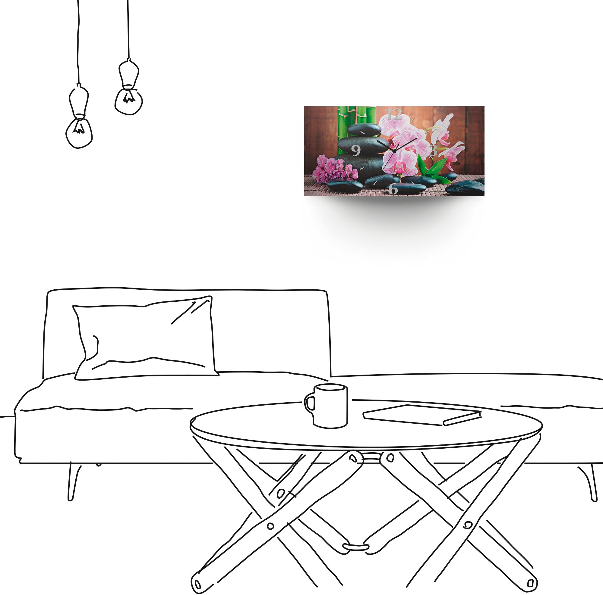 Artland Wanduhr »Spa Konzept Zen Steinen Orchideen« wahlweise mit Quarz- oder Funkuhrwerk, lautlos ohne Tickgeräusche